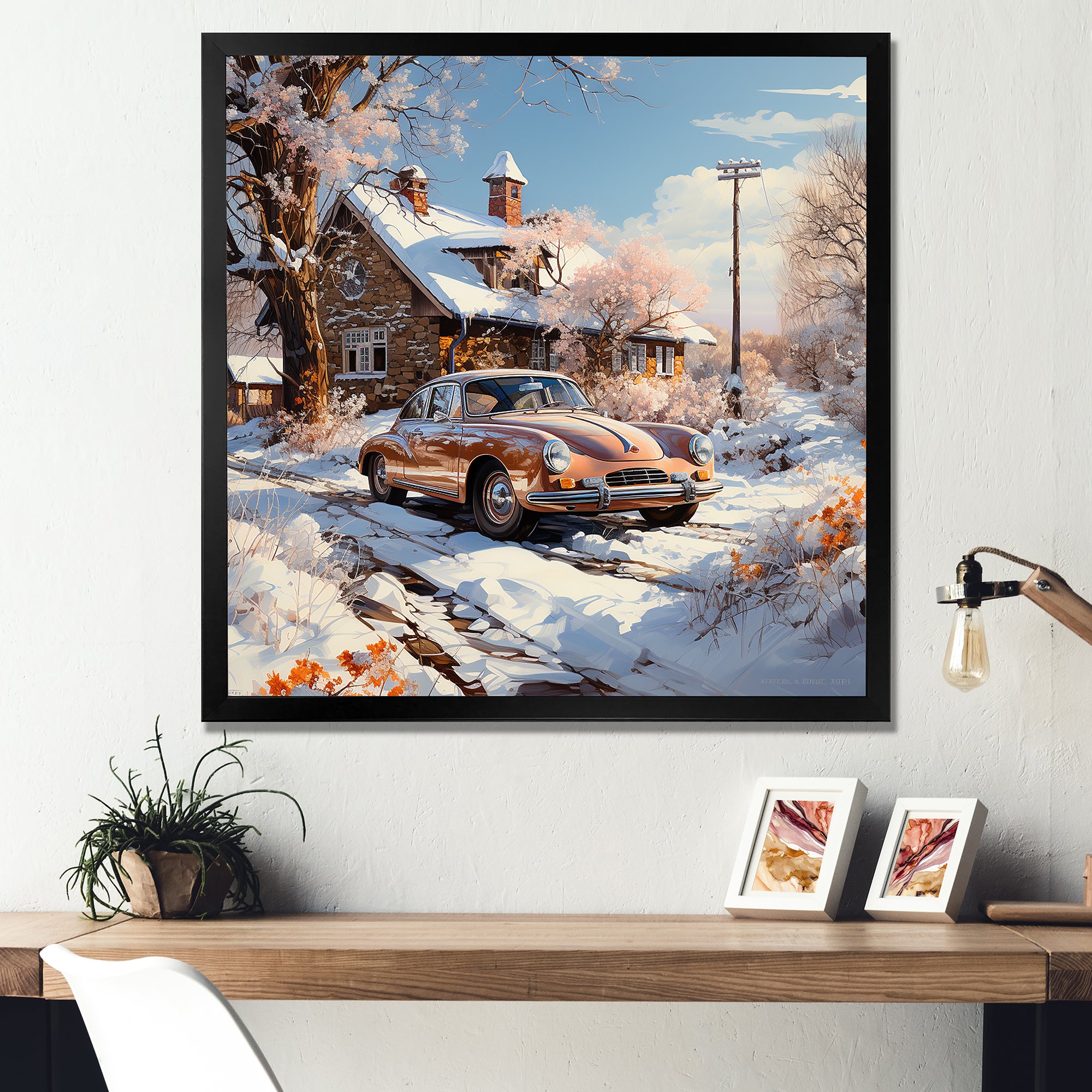 Vintage Car Charm In Winter - Car Exotic Canvas Wall Art