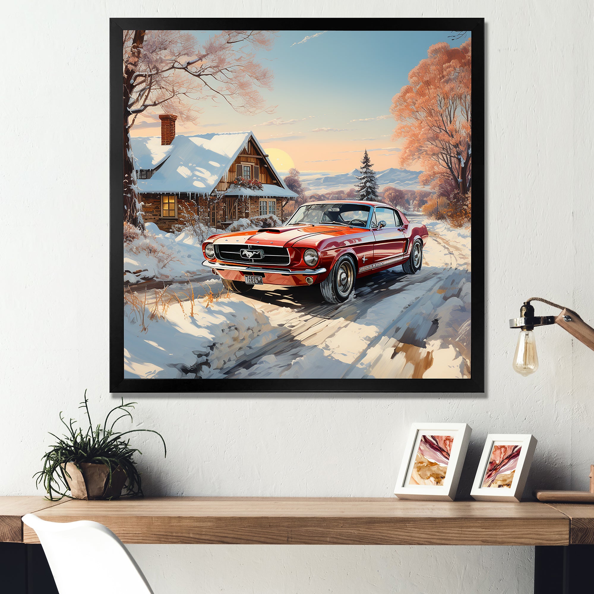 Muscle Car Charm In Winter - Car Exotic Canvas Wall Art