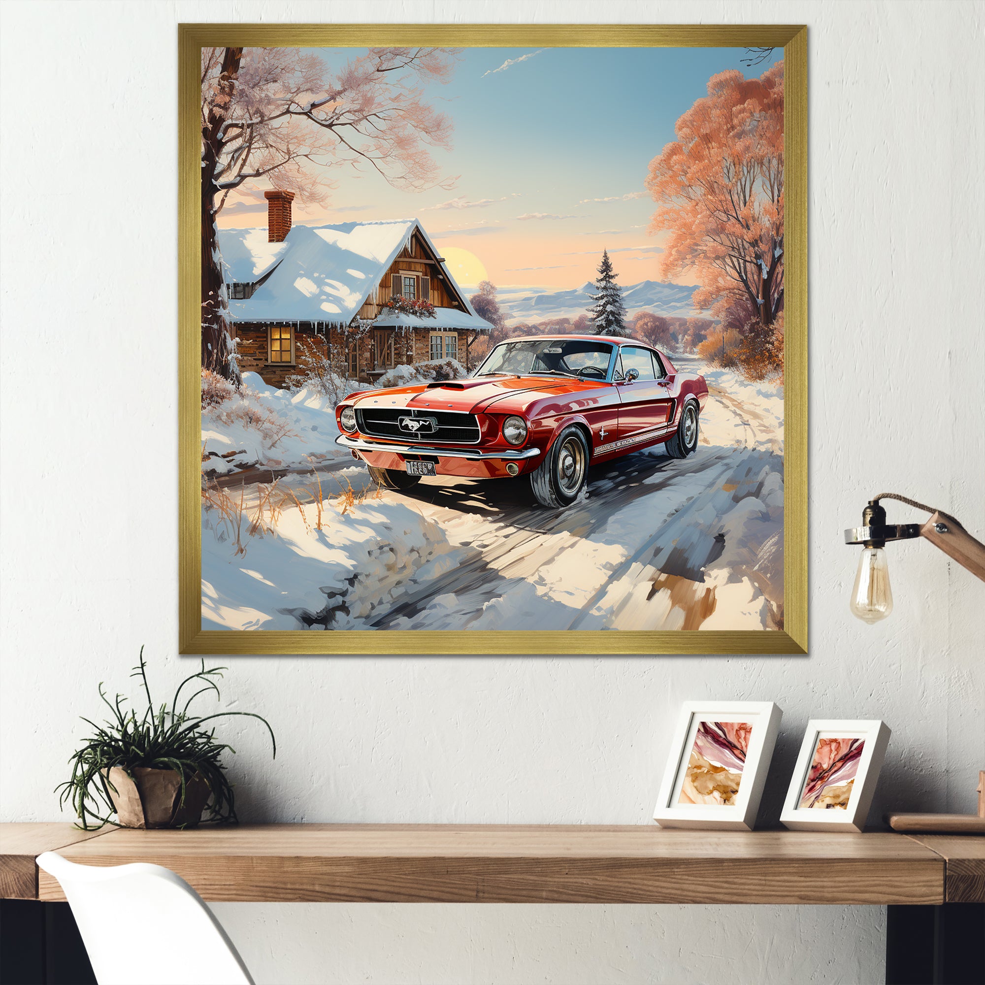 Muscle Car Charm In Winter - Car Exotic Canvas Wall Art