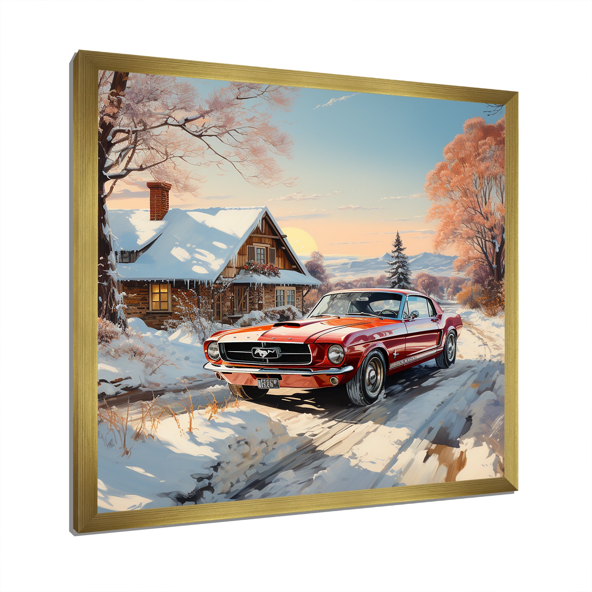 Muscle Car Charm In Winter - Car Exotic Canvas Wall Art