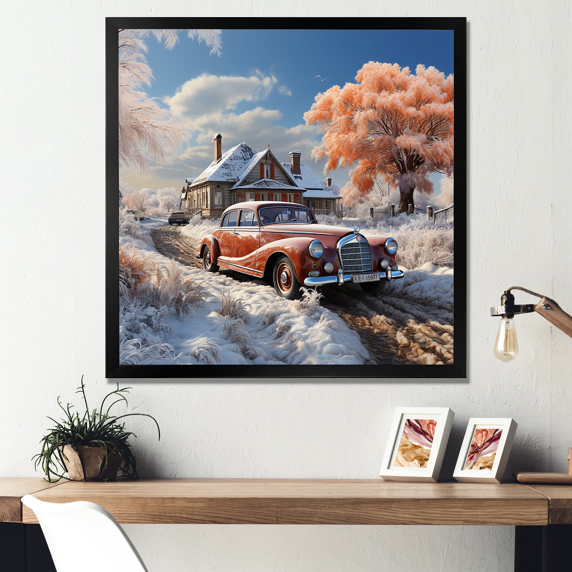 1950s Car Charm In Winter - Car Exotic Canvas Wall Art
