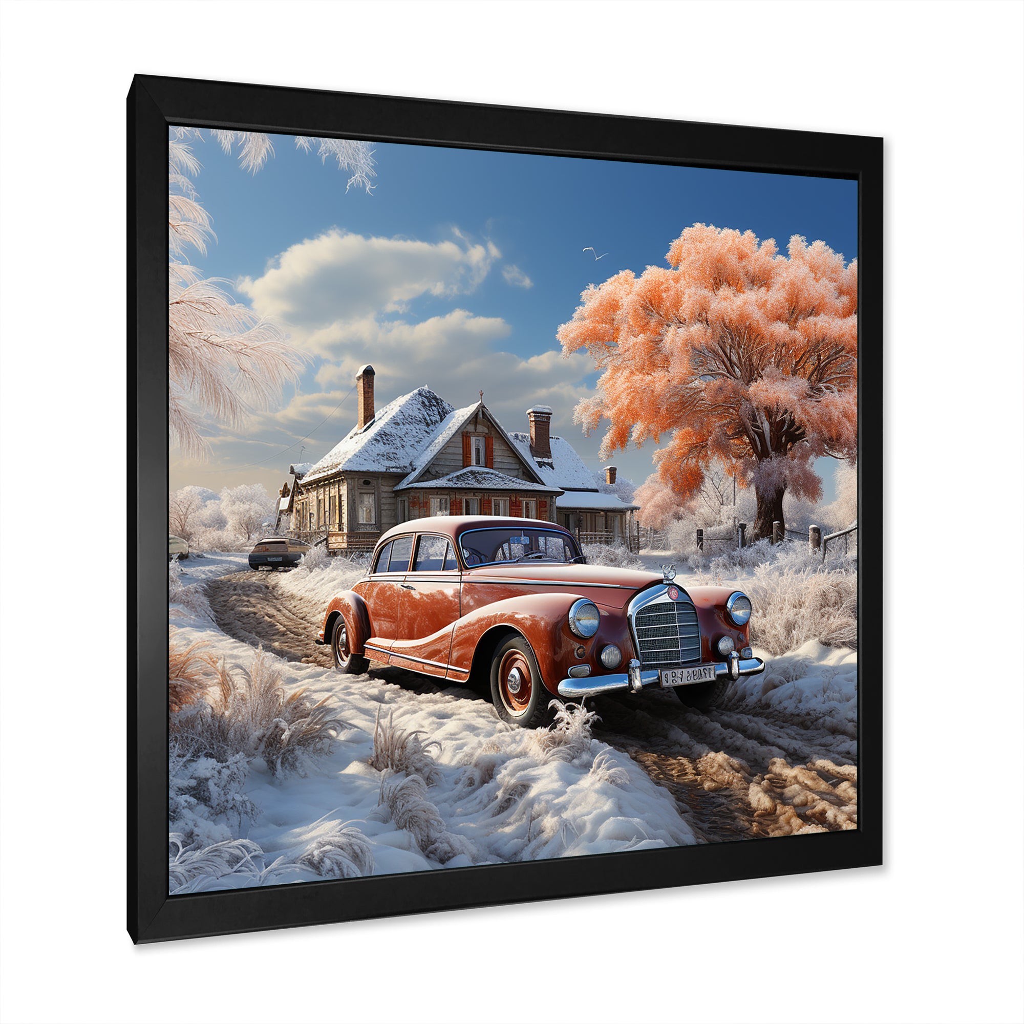 1950s Car Charm In Winter - Car Exotic Canvas Wall Art