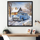 Old American Car Charm In Winter - Car Old American Canvas Wall Art
