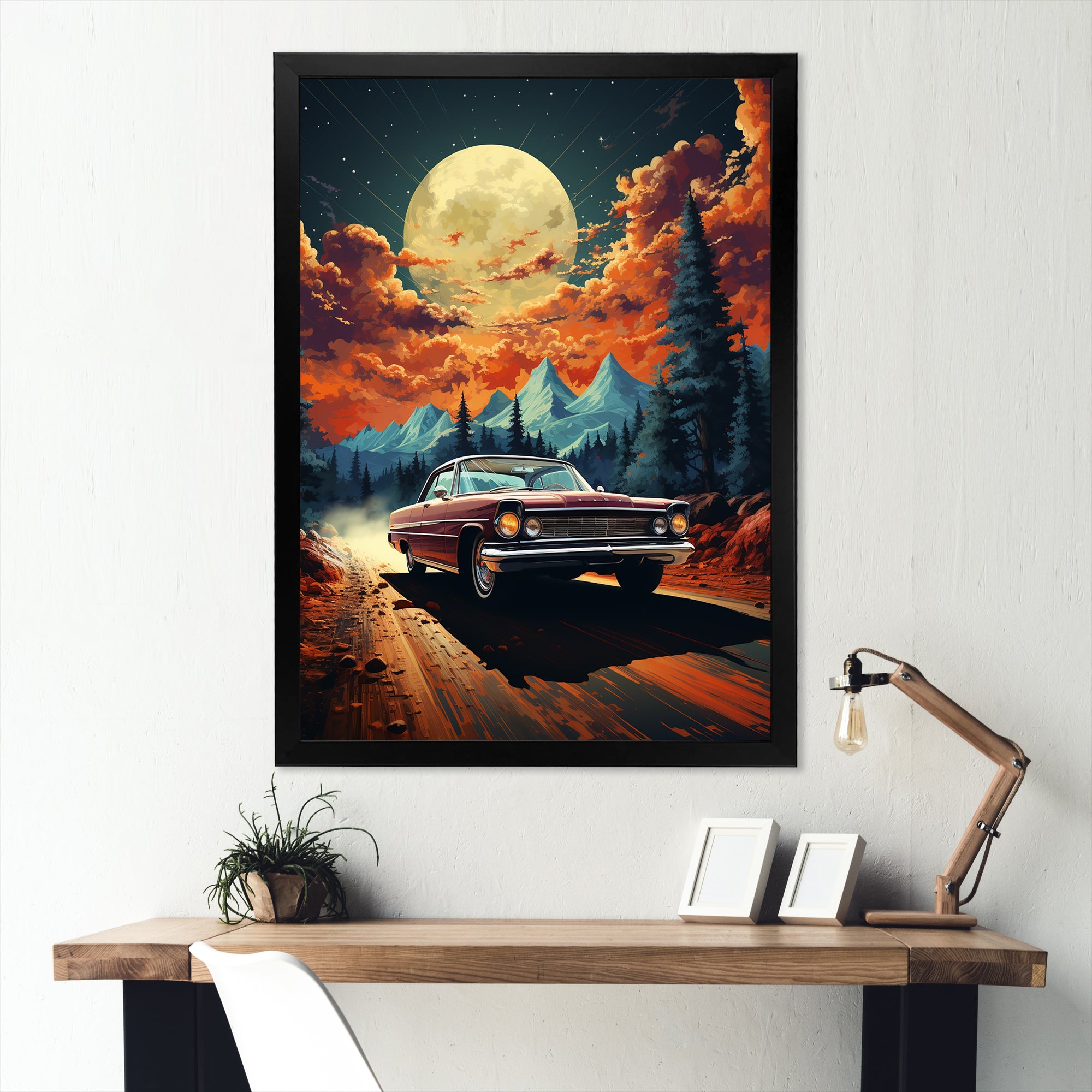 Vintage Car In Cosmic Art - Car Vintage Canvas Wall Art