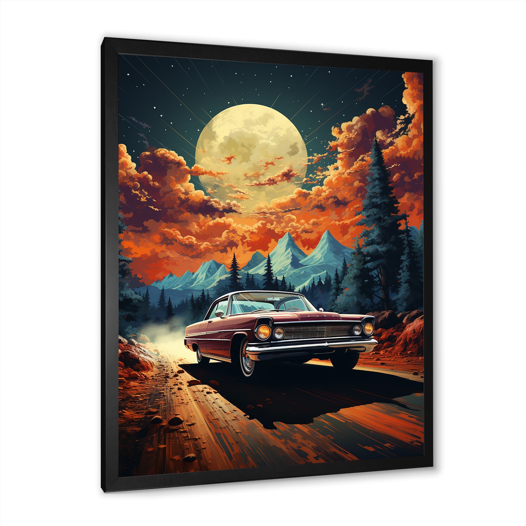 Vintage Car In Cosmic Art - Car Vintage Canvas Wall Art