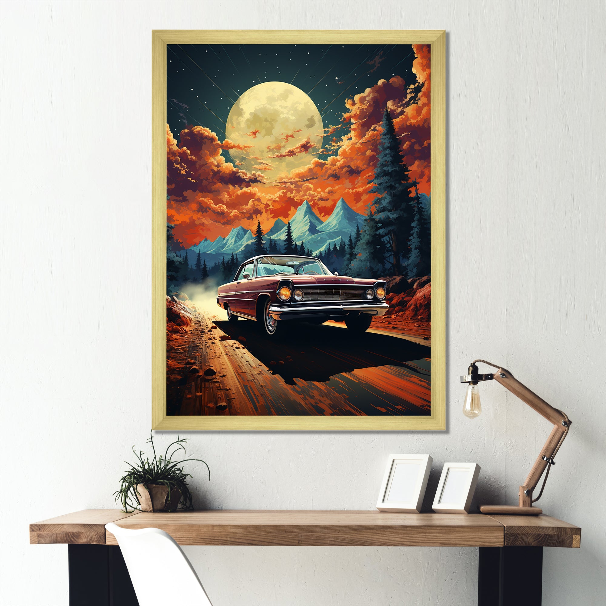 Vintage Car In Cosmic Art - Car Vintage Canvas Wall Art