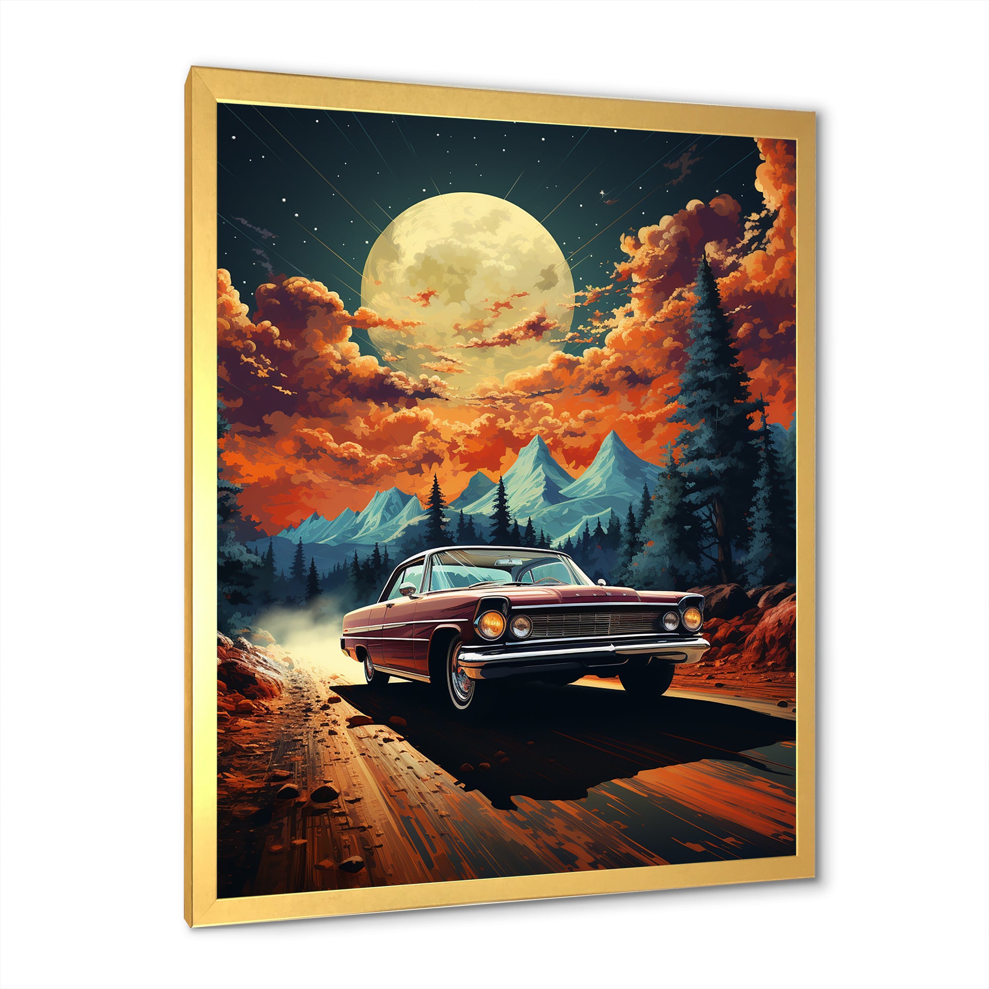 Vintage Car In Cosmic Art - Car Vintage Canvas Wall Art