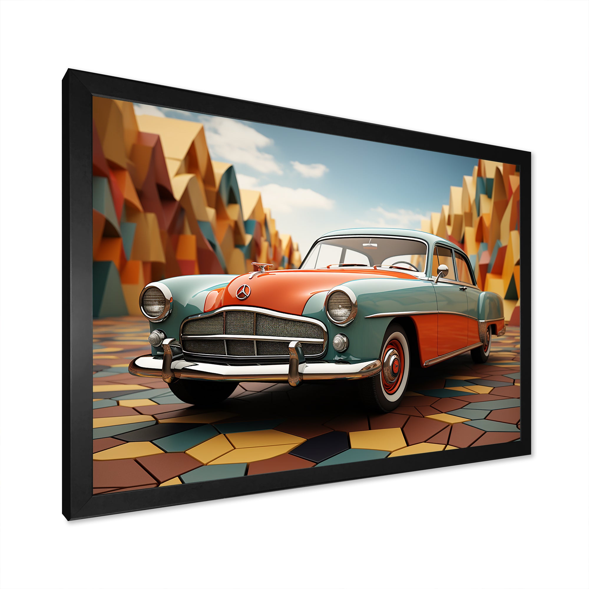 Cubist Interpretation Of A Vintage Car - Car Vintage Canvas Wall Art