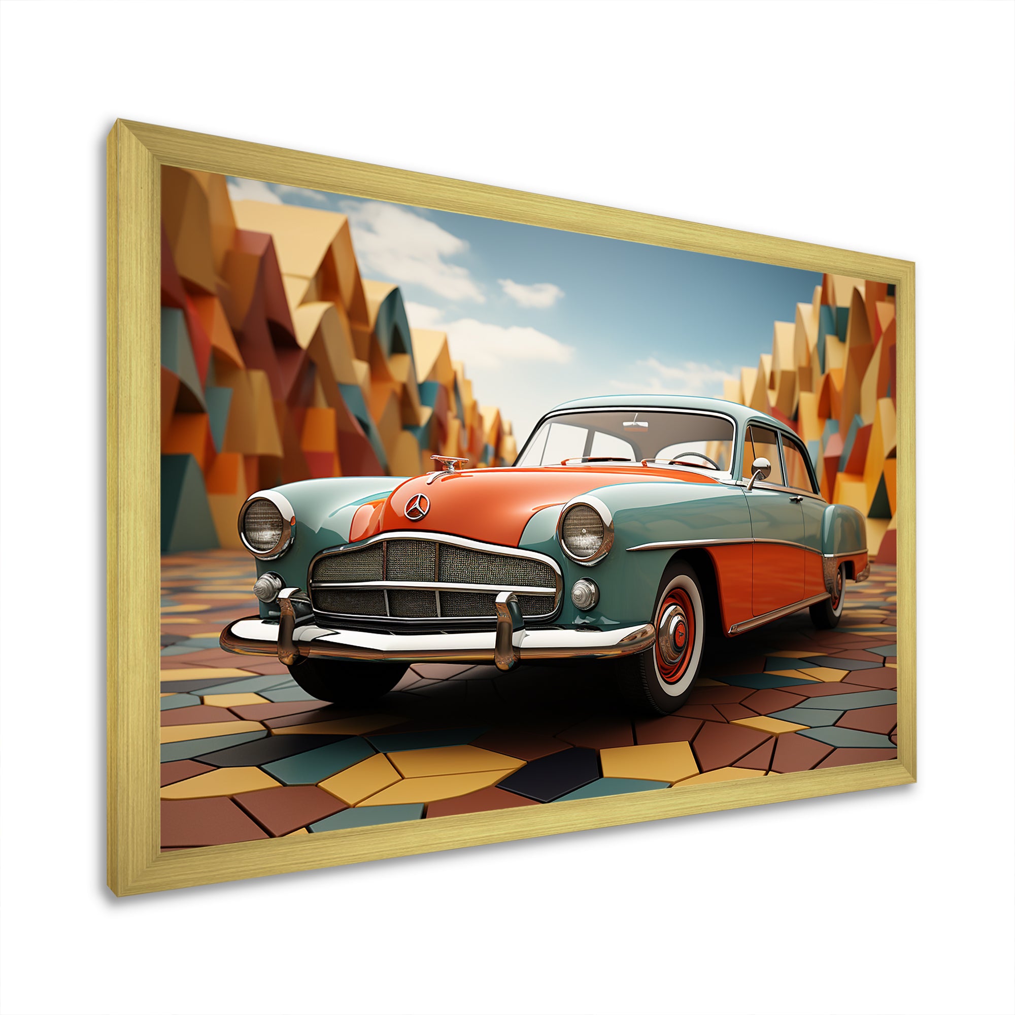Cubist Interpretation Of A Vintage Car - Car Vintage Canvas Wall Art