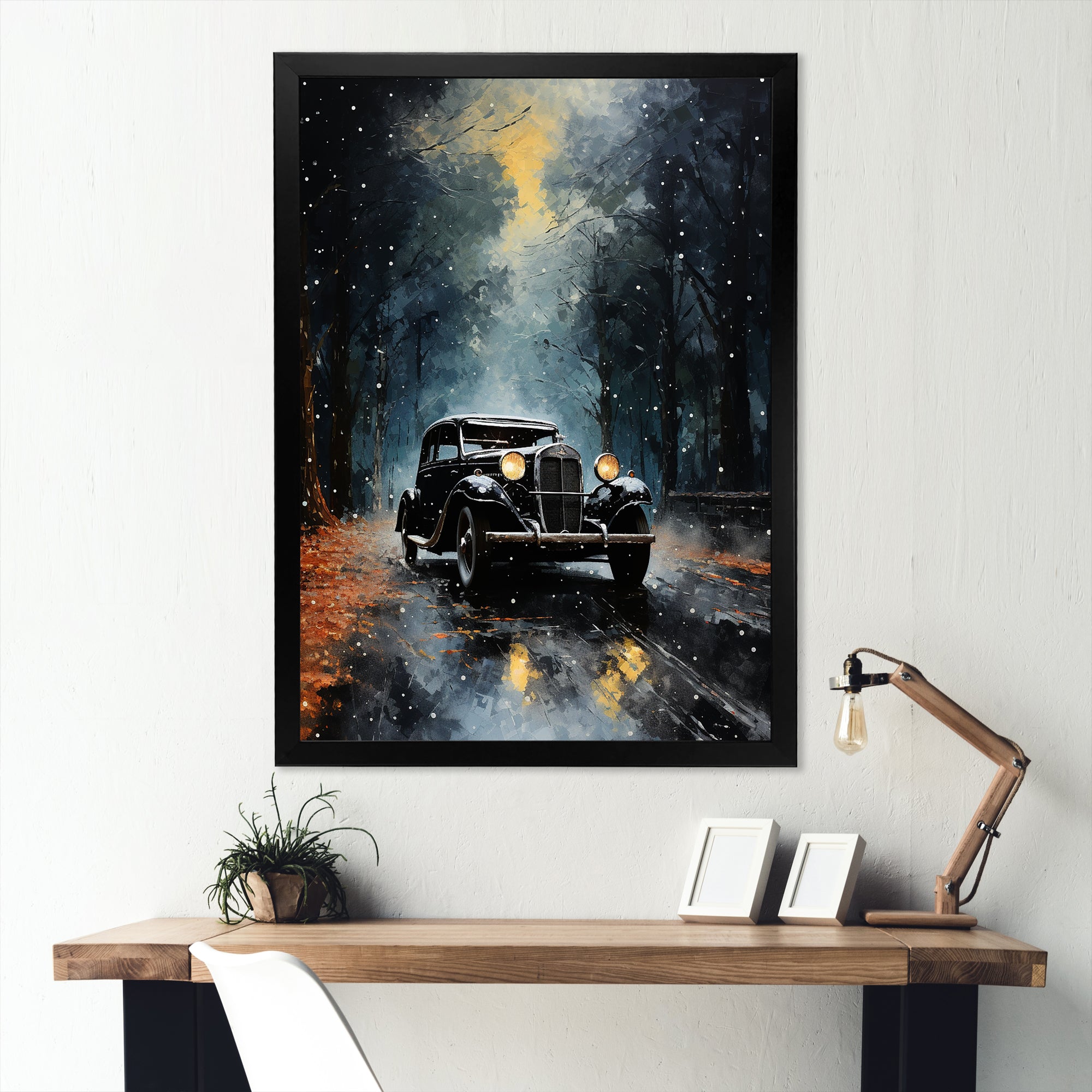 1930s American Vintage Car At Noir - Car Vintage Canvas Wall Art