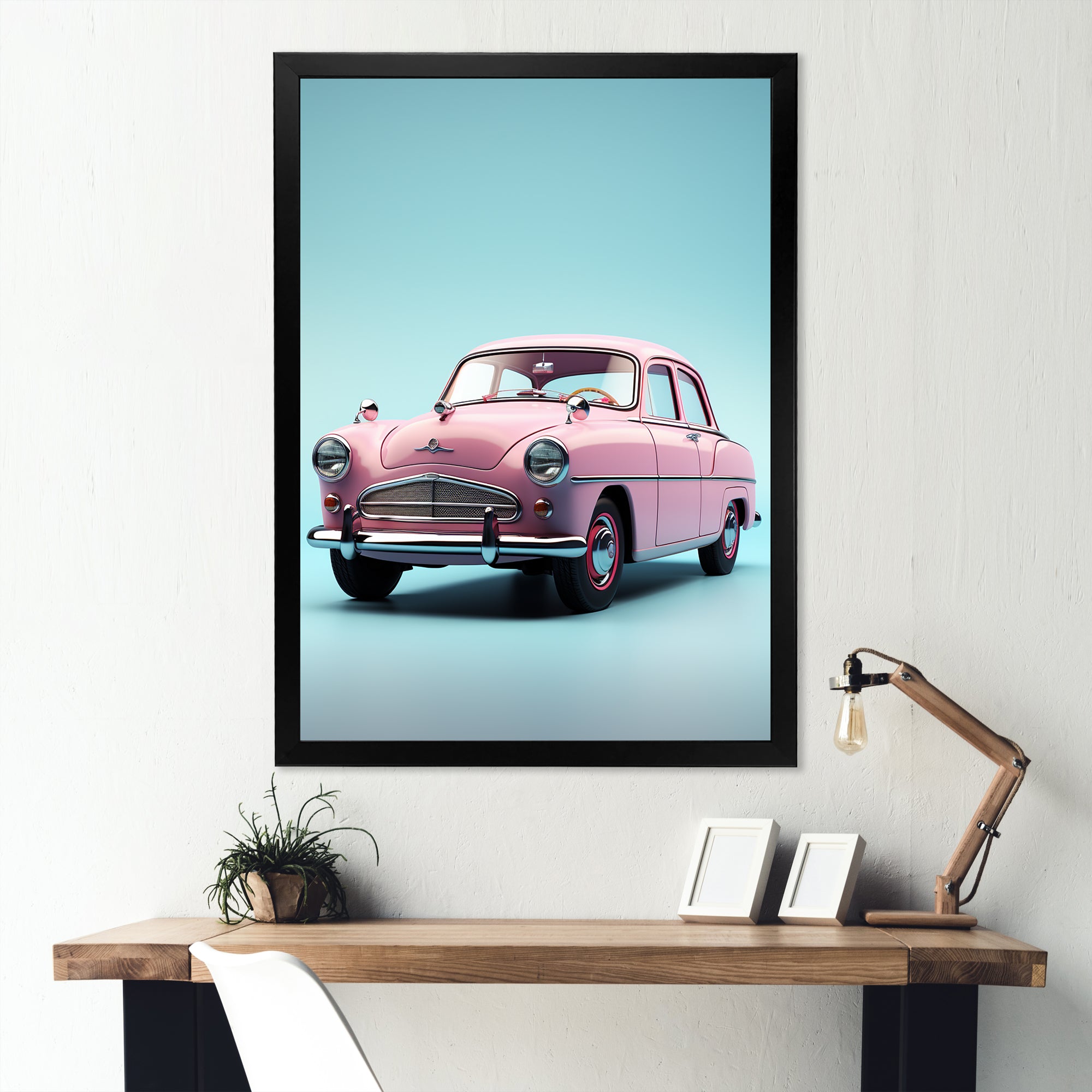 Poupart Pink And Blue 1950s Car - Car Vintage Canvas Wall Art