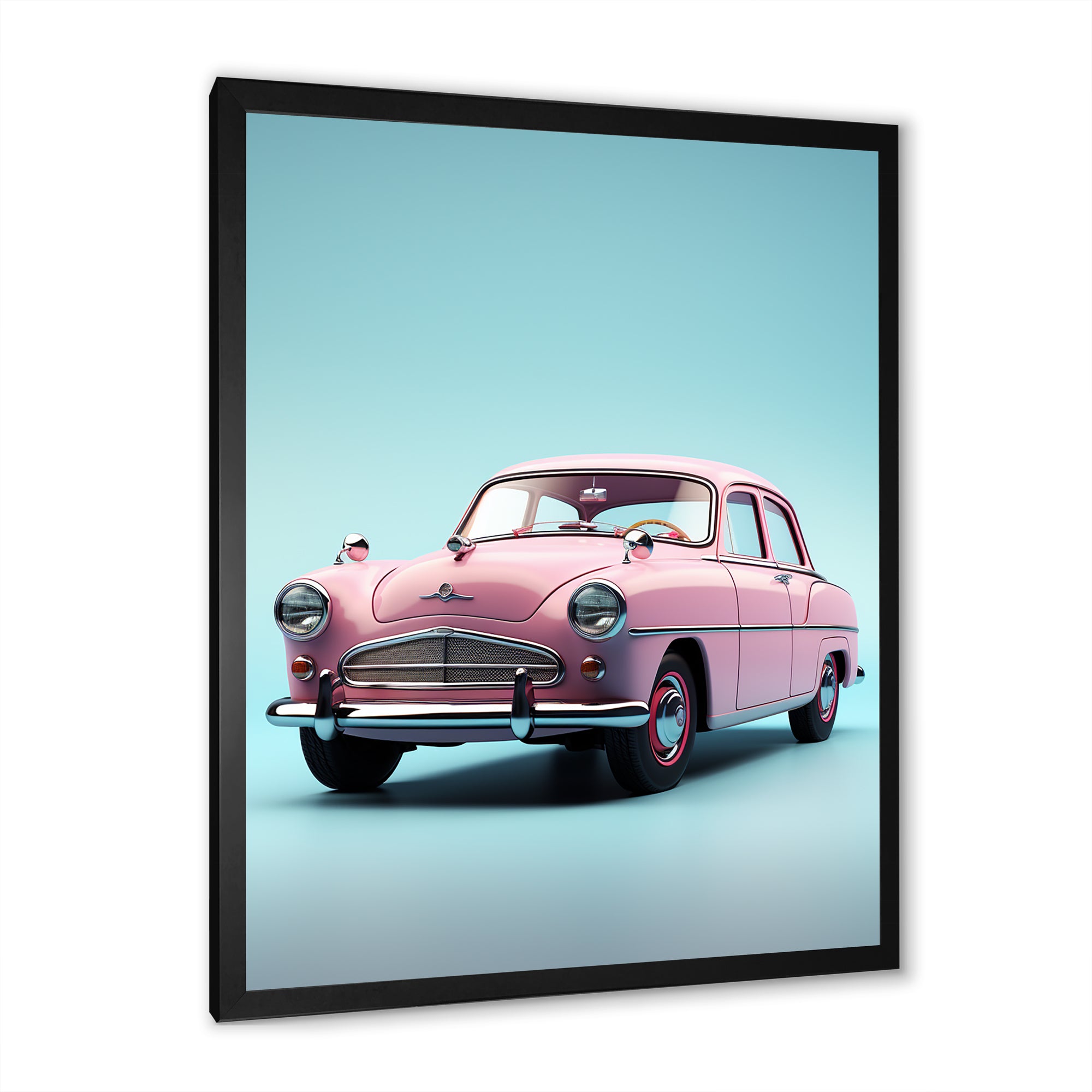Poupart Pink And Blue 1950s Car - Car Vintage Canvas Wall Art