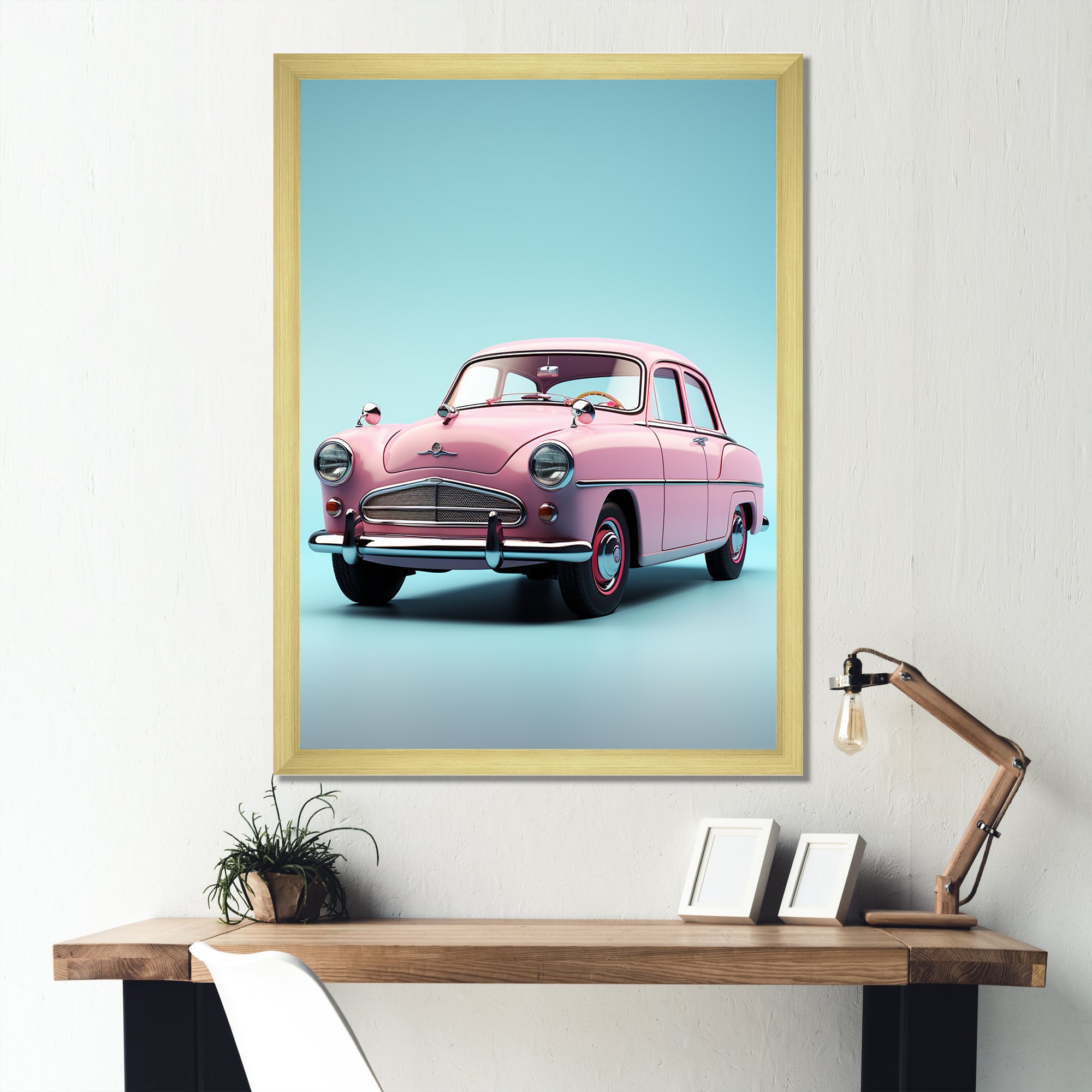 Poupart Pink And Blue 1950s Car - Car Vintage Canvas Wall Art