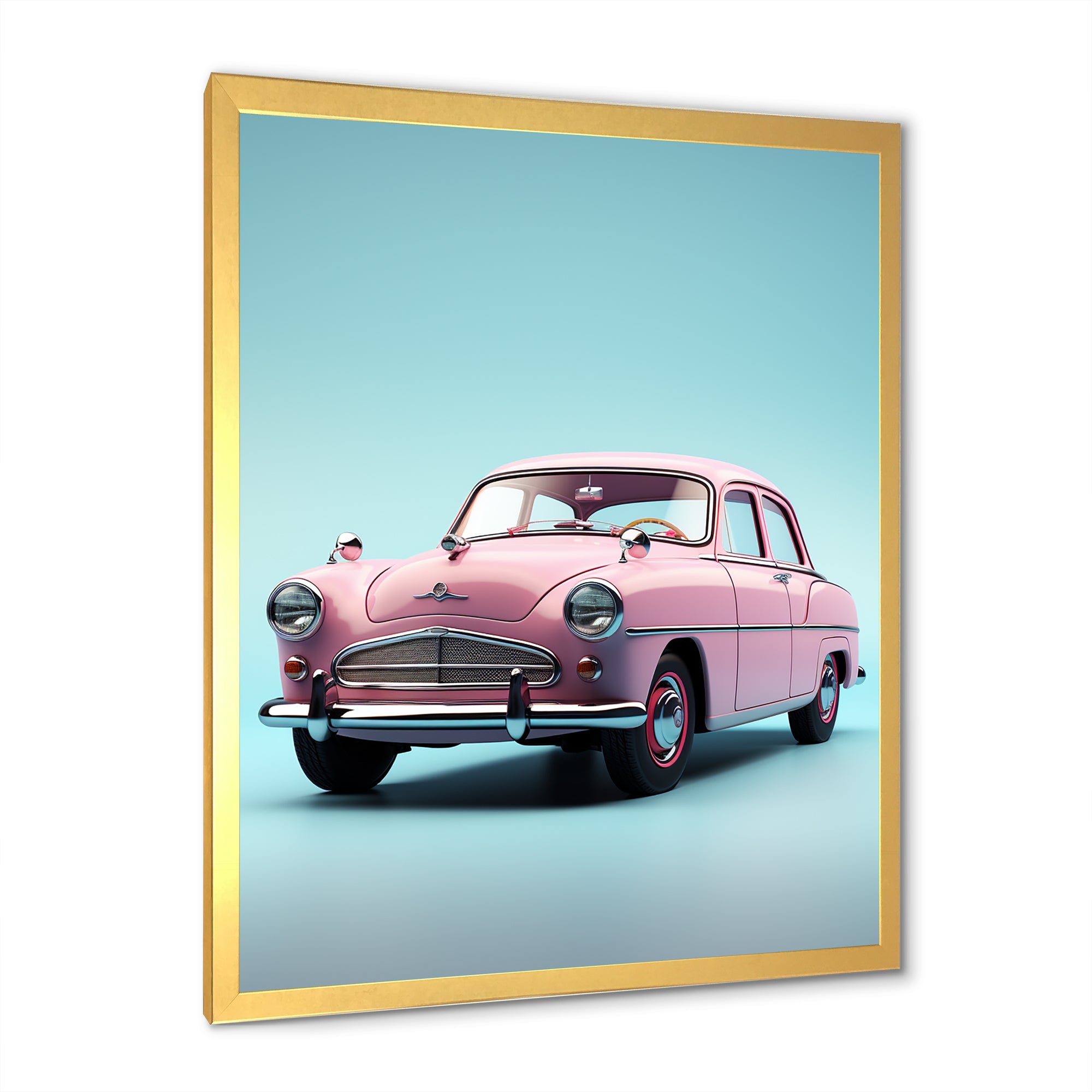 Poupart Pink And Blue 1950s Car - Car Vintage Canvas Wall Art