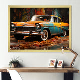 Green And Yellow Old American Car - Car Vintage Canvas Wall Art