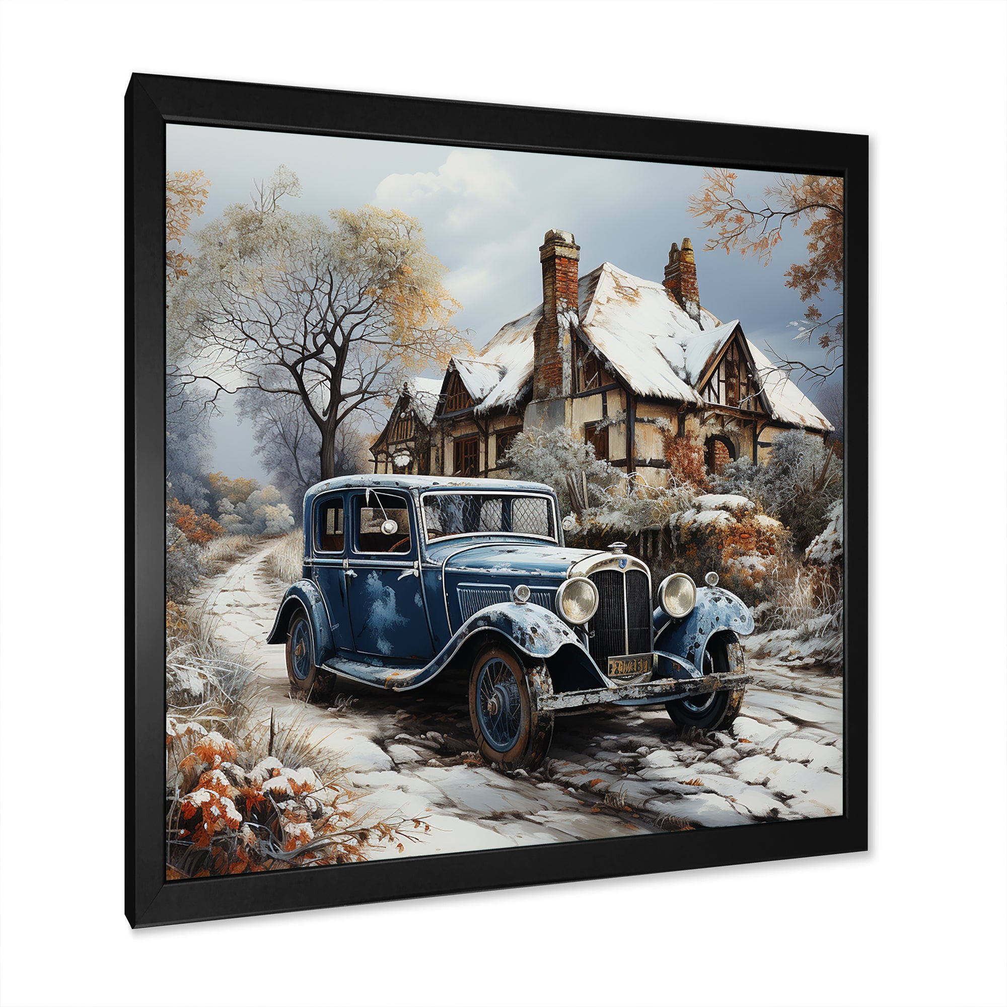 1930s Vintage Car Charm In Winter - Car Vintage Canvas Wall Art
