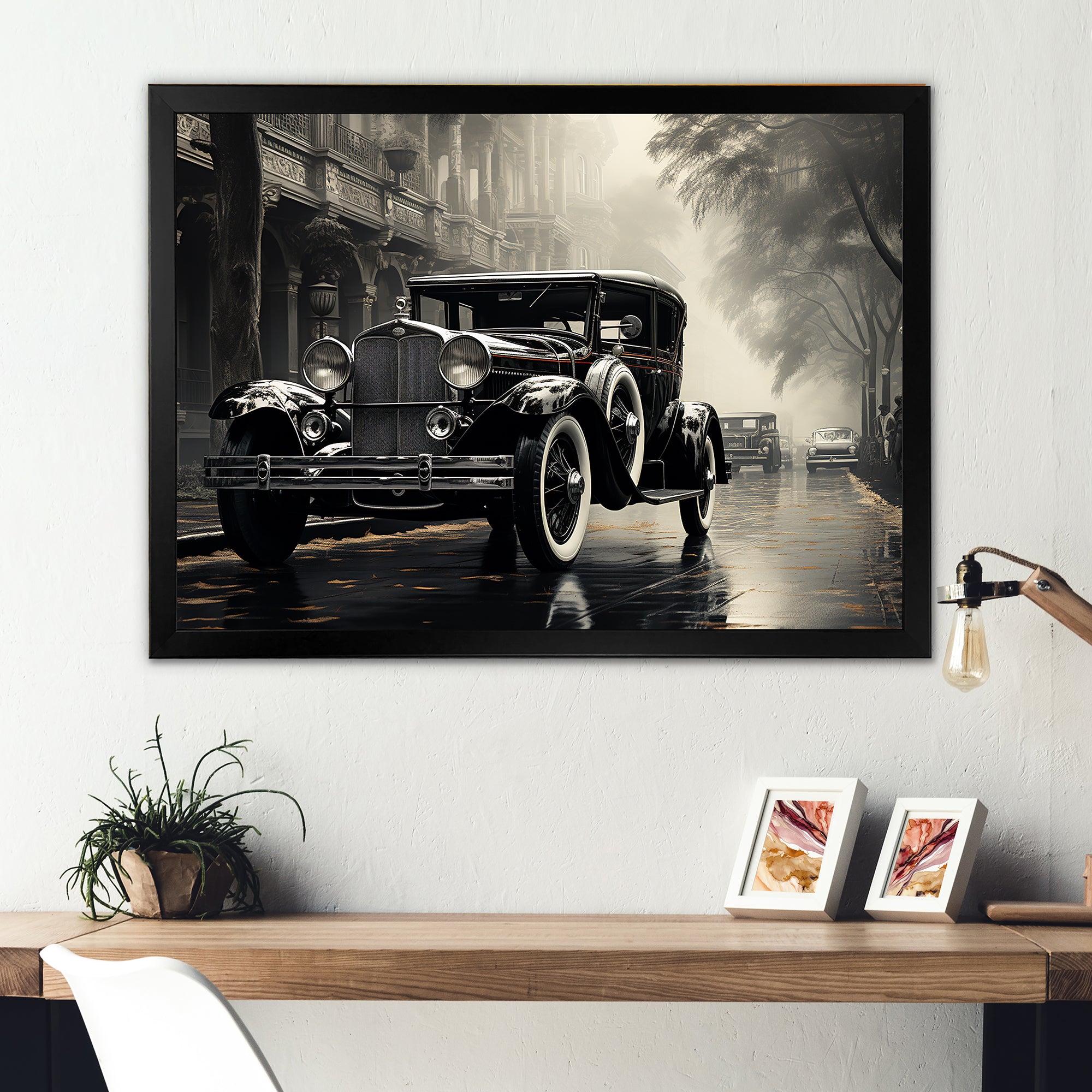 1950s Car Monochrome Vintage - Car Vintage Canvas Wall Art