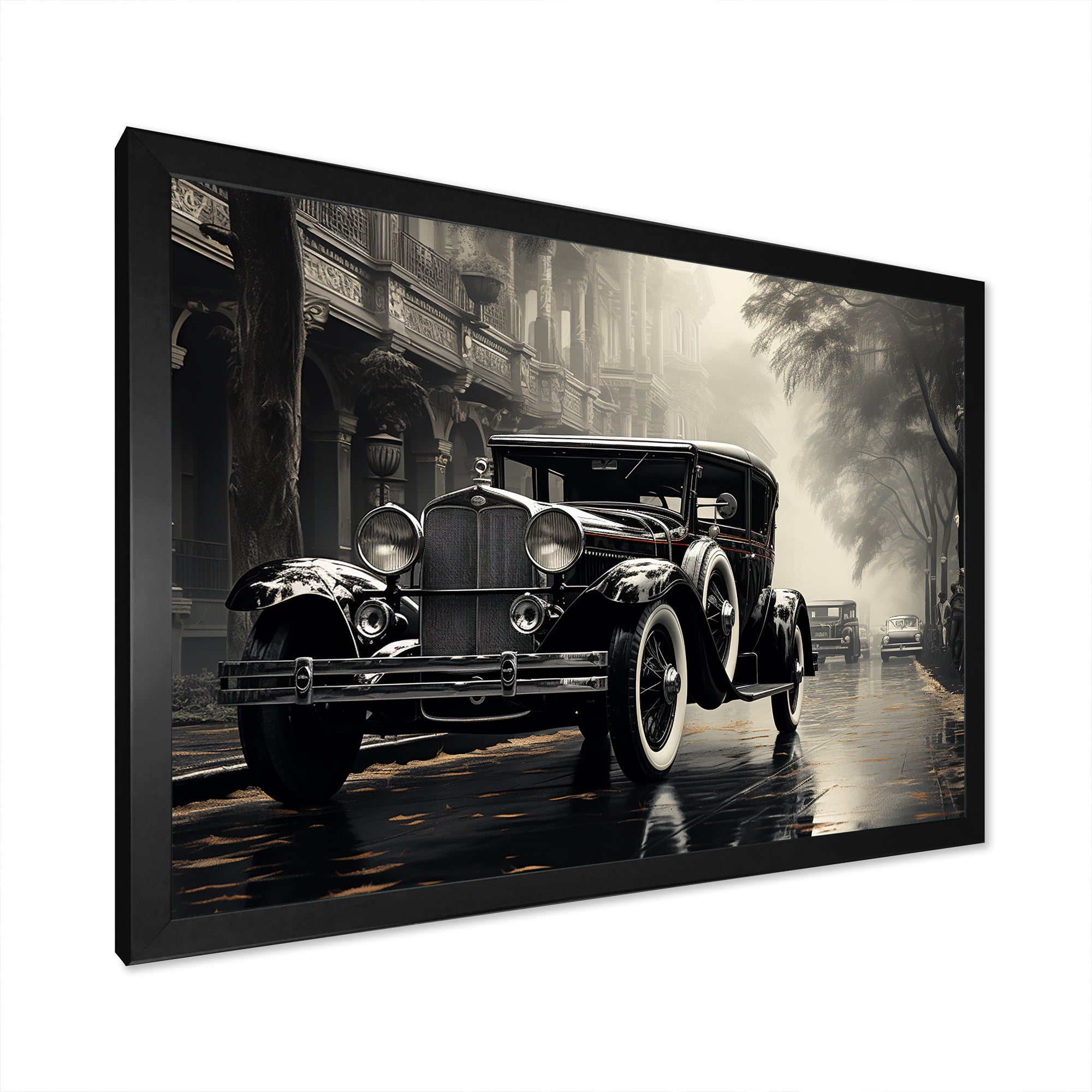 1950s Car Monochrome Vintage - Car Vintage Canvas Wall Art