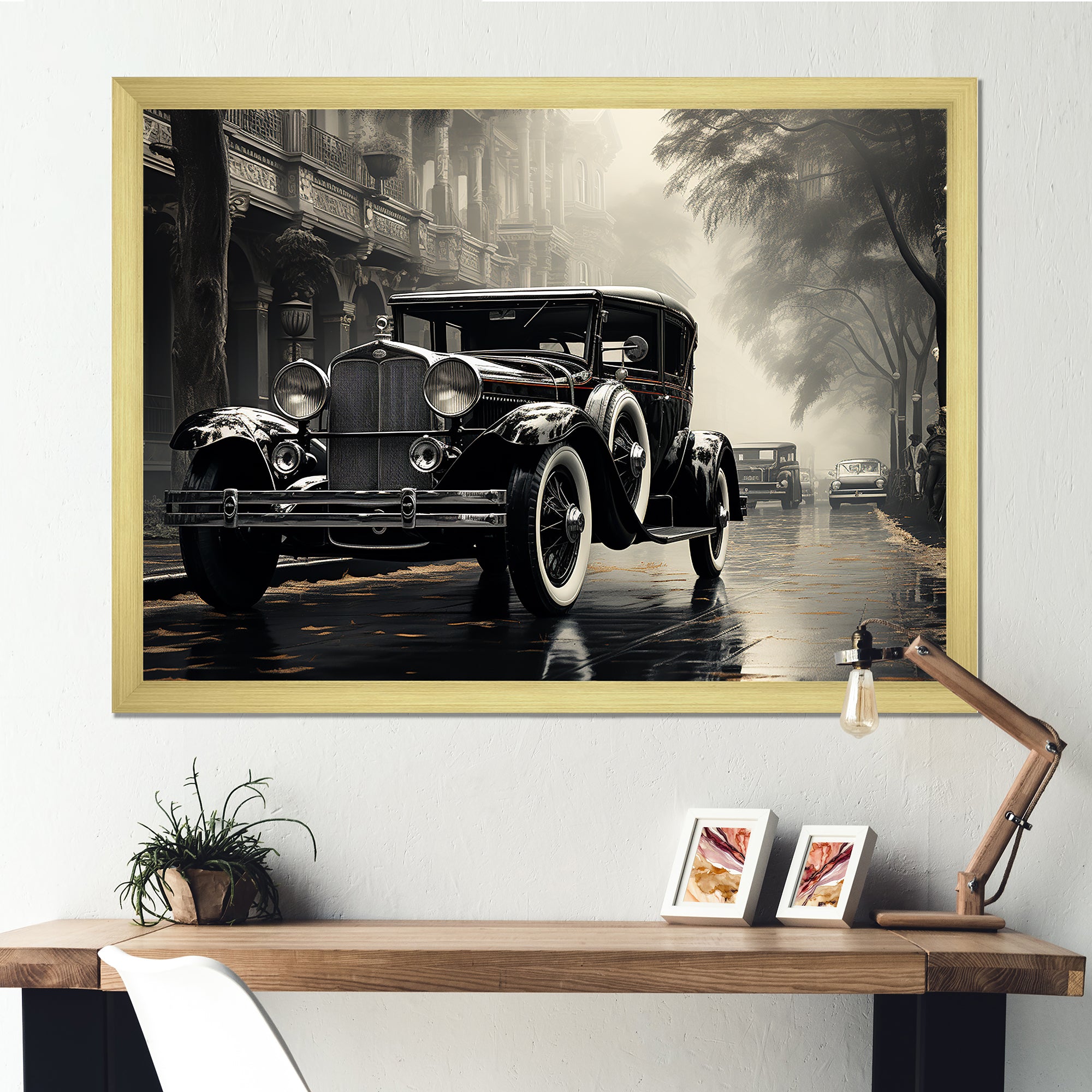 1950s Car Monochrome Vintage - Car Vintage Canvas Wall Art