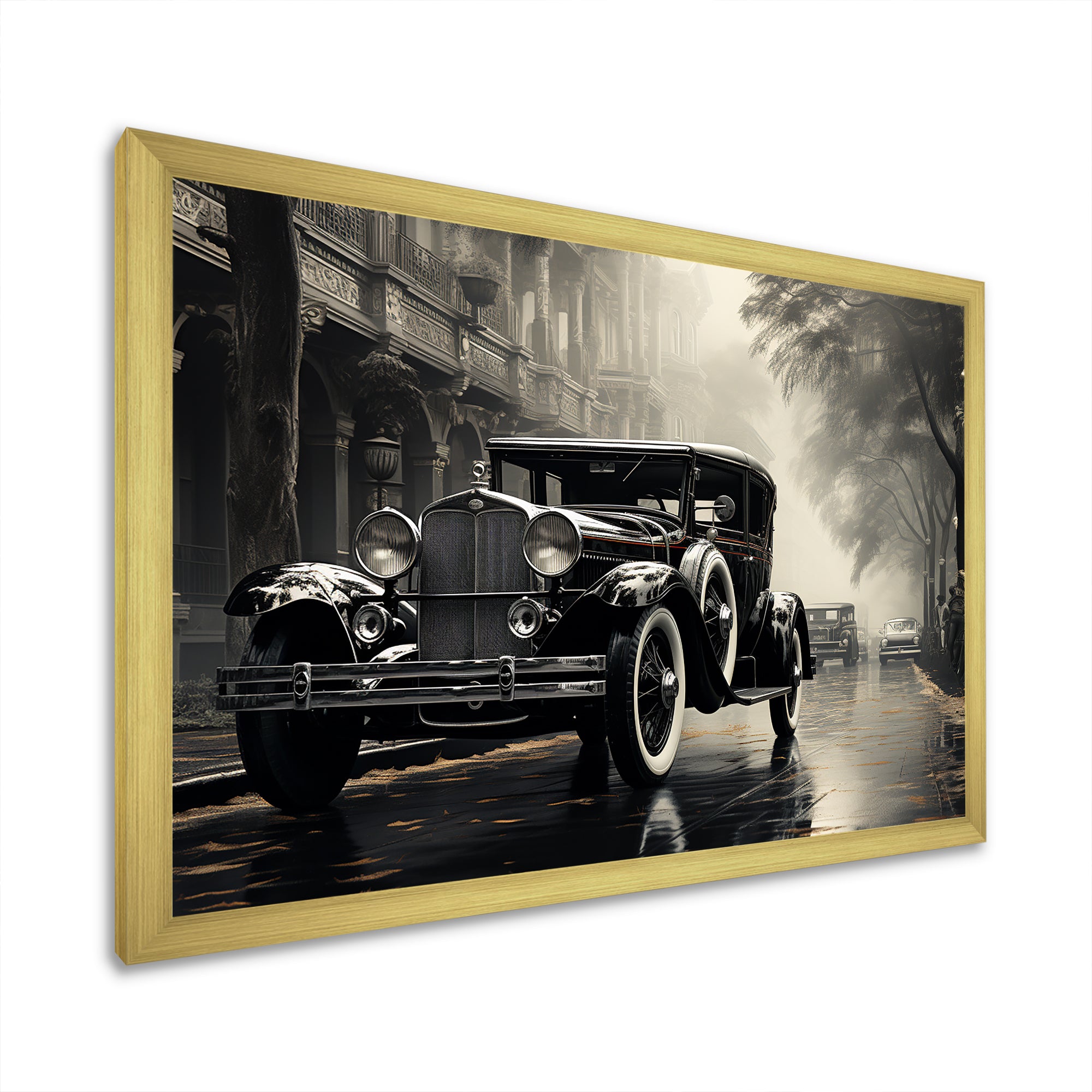 1950s Car Monochrome Vintage - Car Vintage Canvas Wall Art