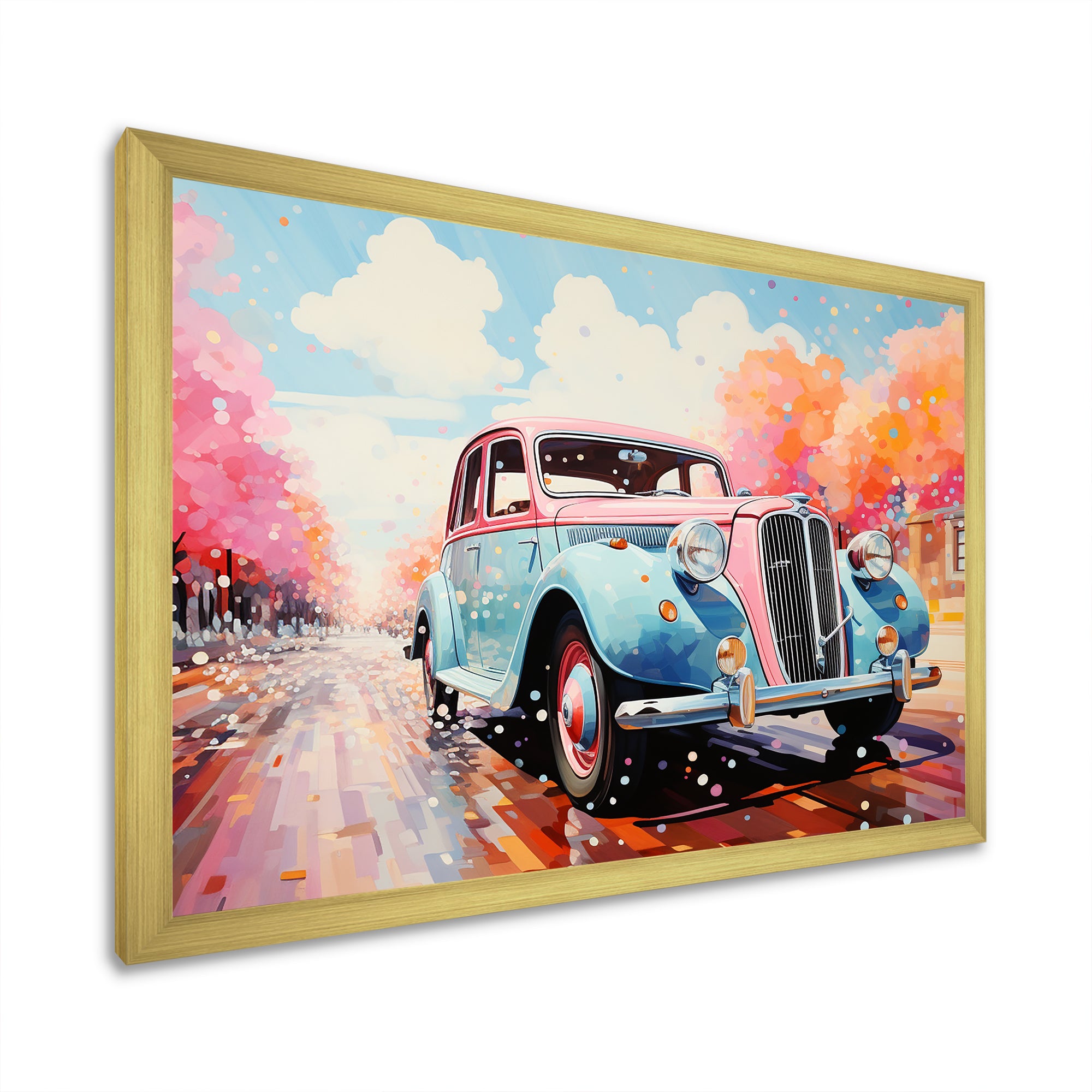 Pastel Vintage Pink Car Adventure - Car Vintage Canvas Wall Art