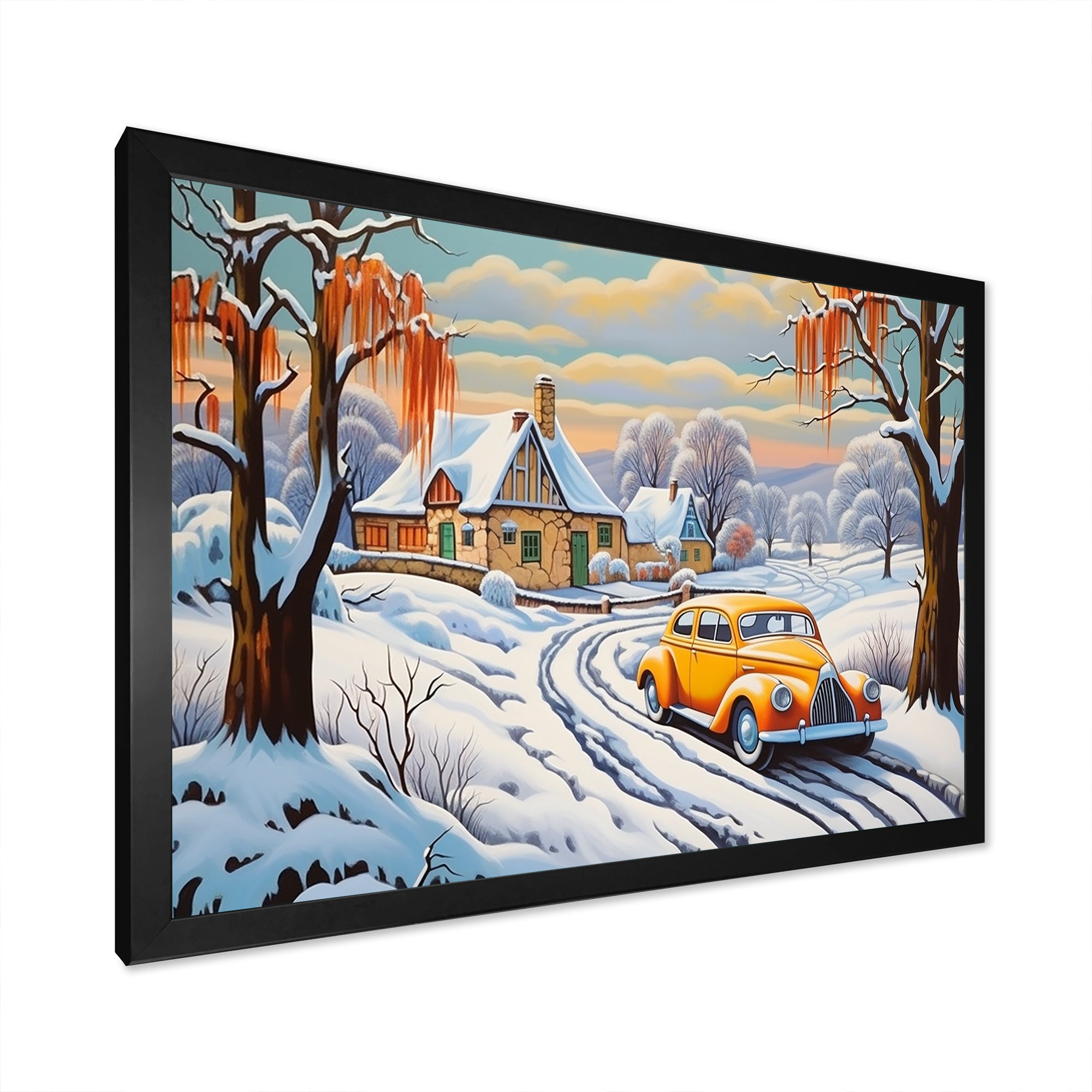 Car Charm In Winter - Car/Van Canvas Wall Art