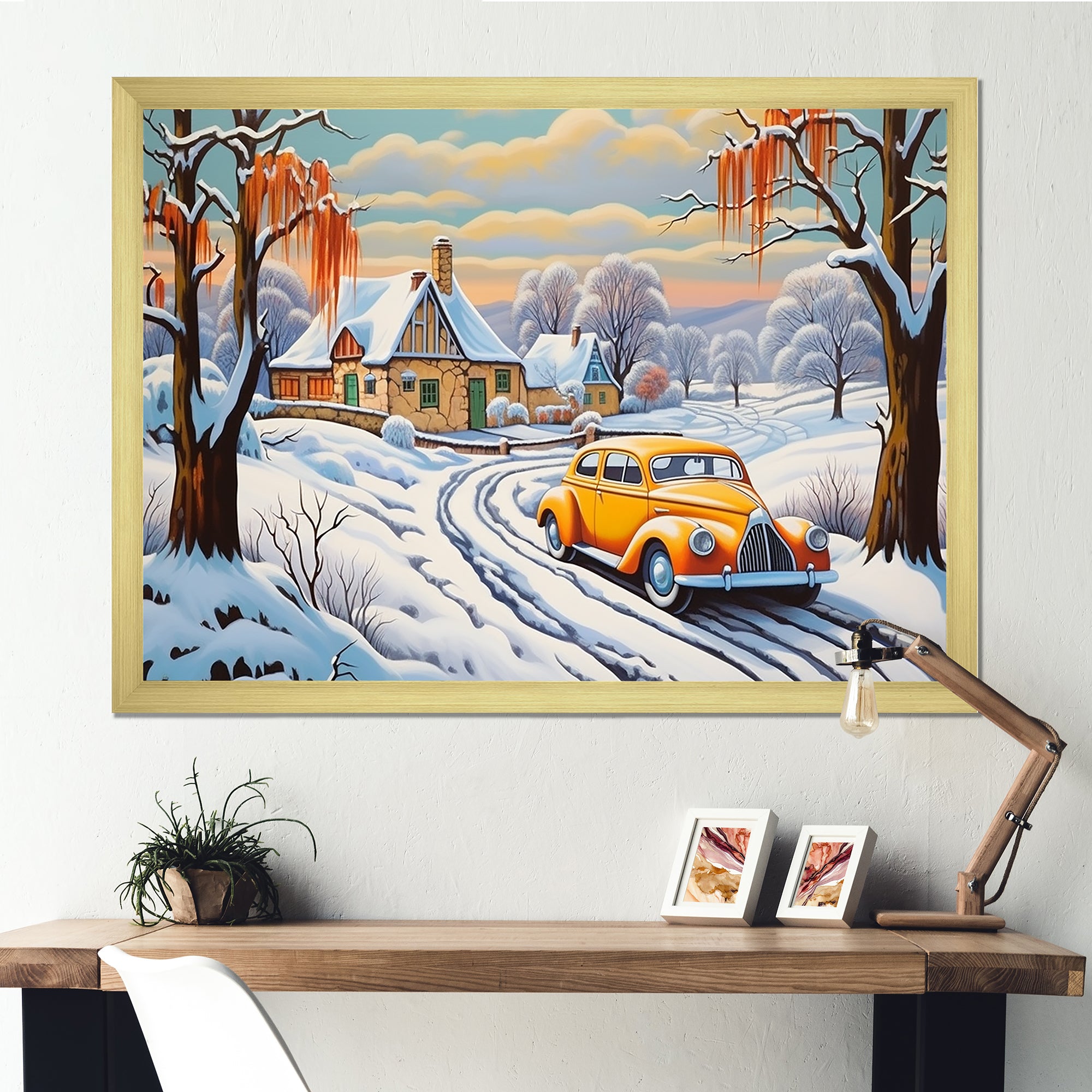 Car Charm In Winter - Car/Van Canvas Wall Art