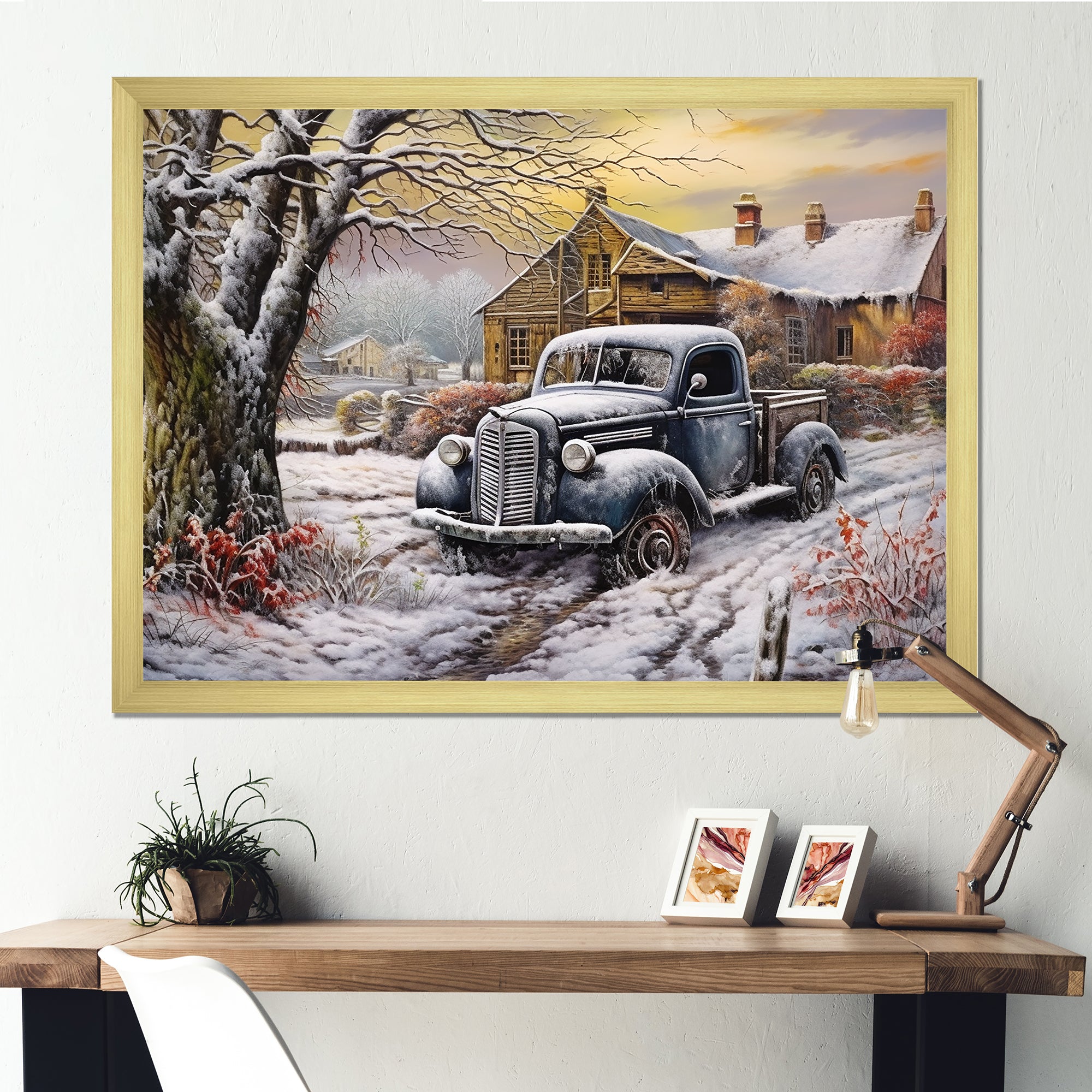 Pickup Charm In Winter - Car/Van Canvas Wall Art