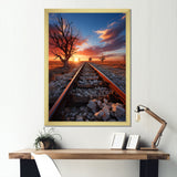Railway Track In Sunset Landscape - Train Canvas Wall Art