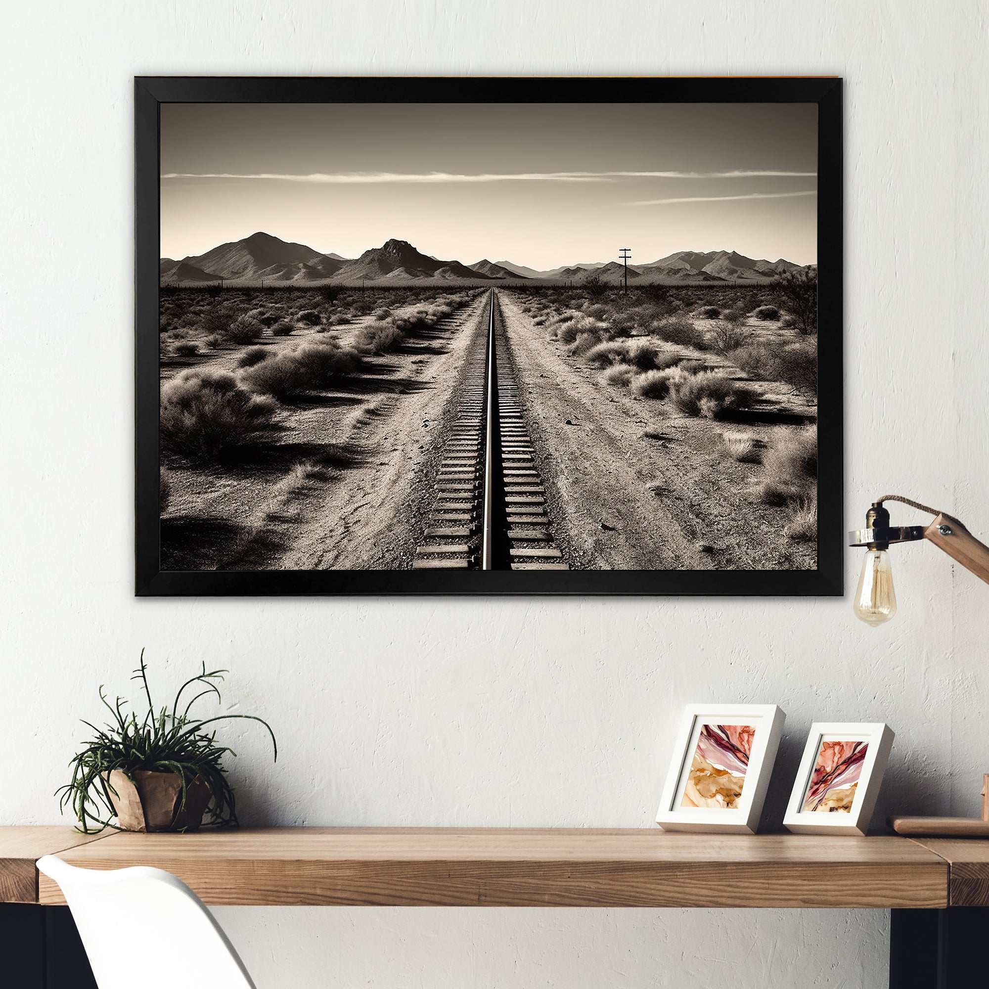 Rail Track In Monochrome Canyon - Train Canvas Wall Art