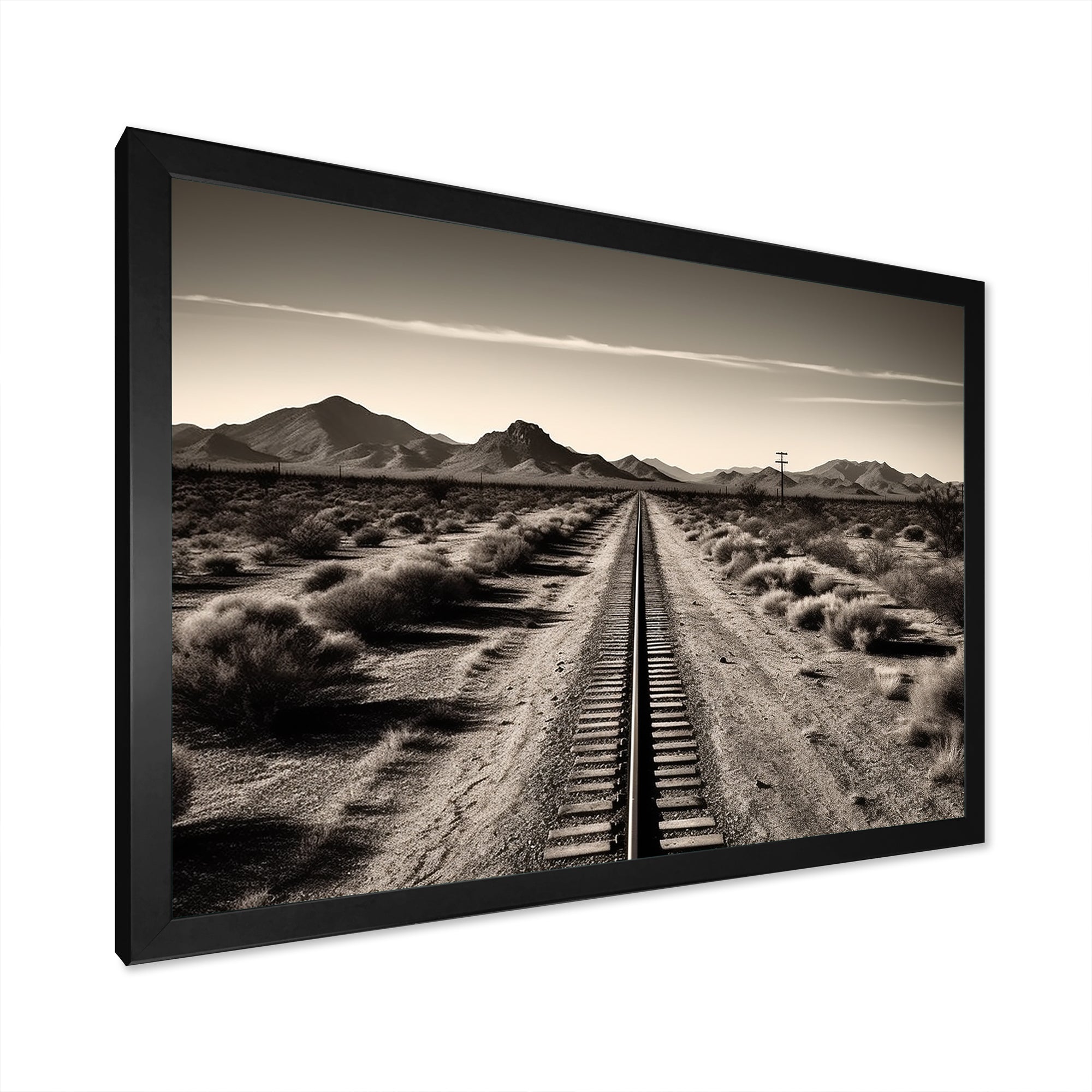 Rail Track In Monochrome Canyon - Train Canvas Wall Art