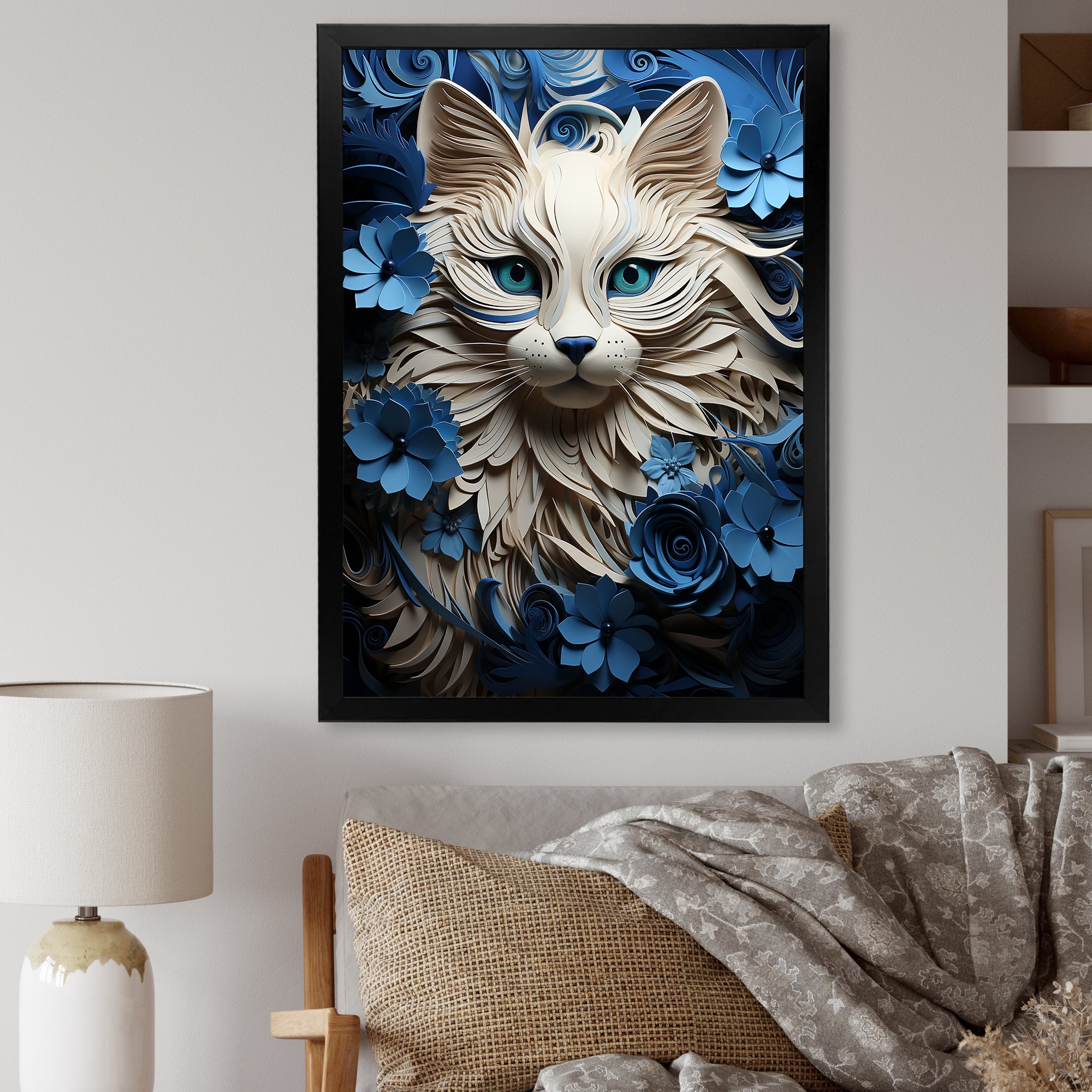 White And Blue Birman Bliss Cat - White Cat Wall Art