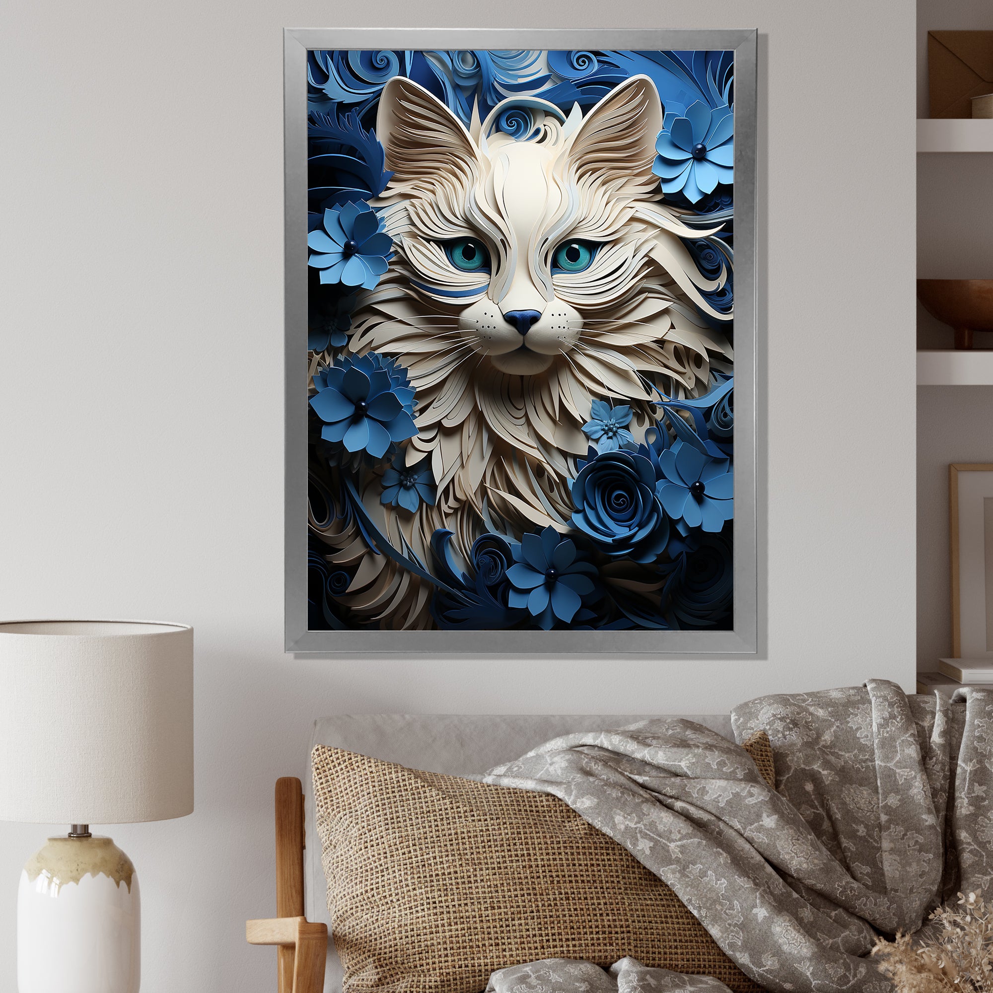White And Blue Birman Bliss Cat - White Cat Wall Art