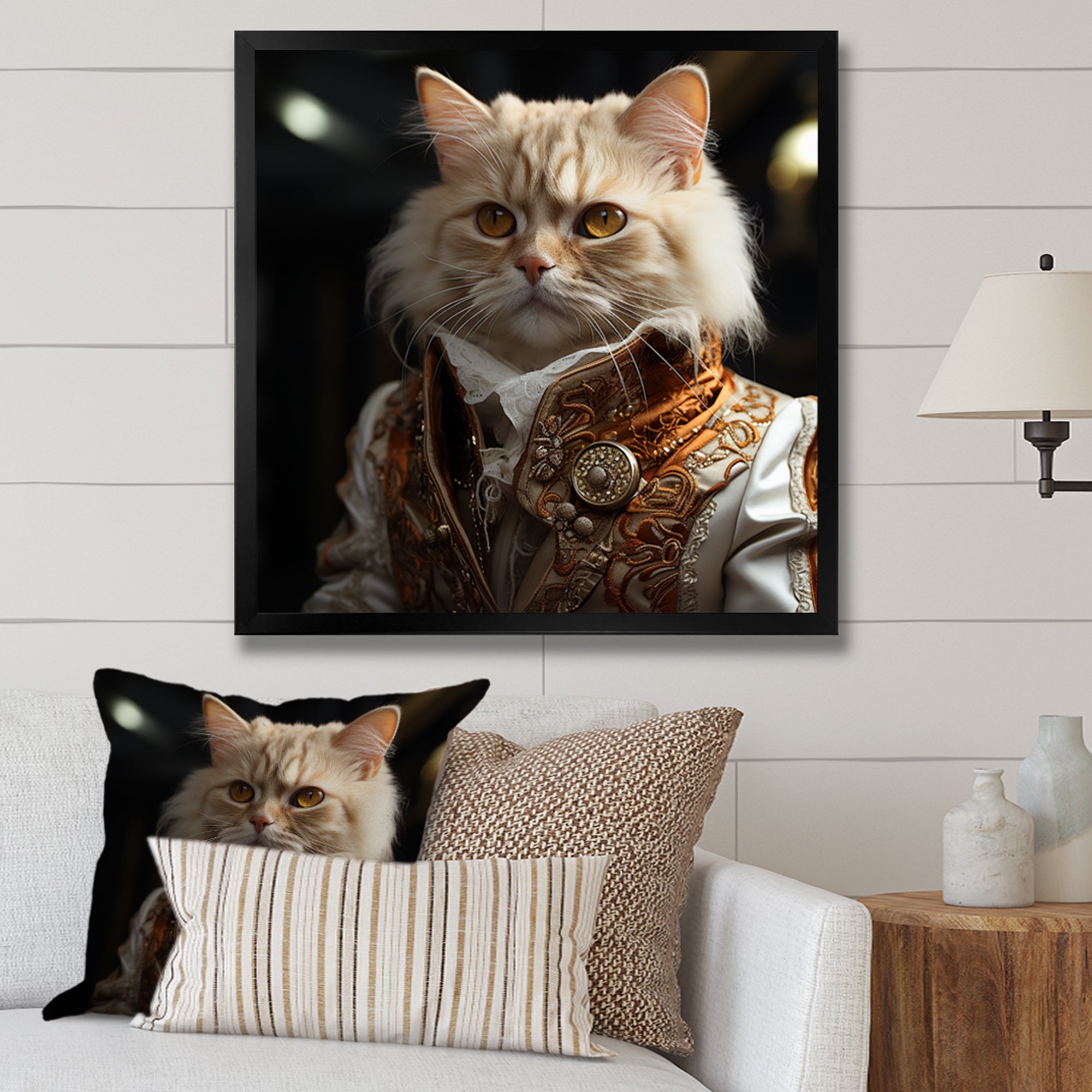 Elegance Cat Dressed In Suit - Beige Cat Wall Art