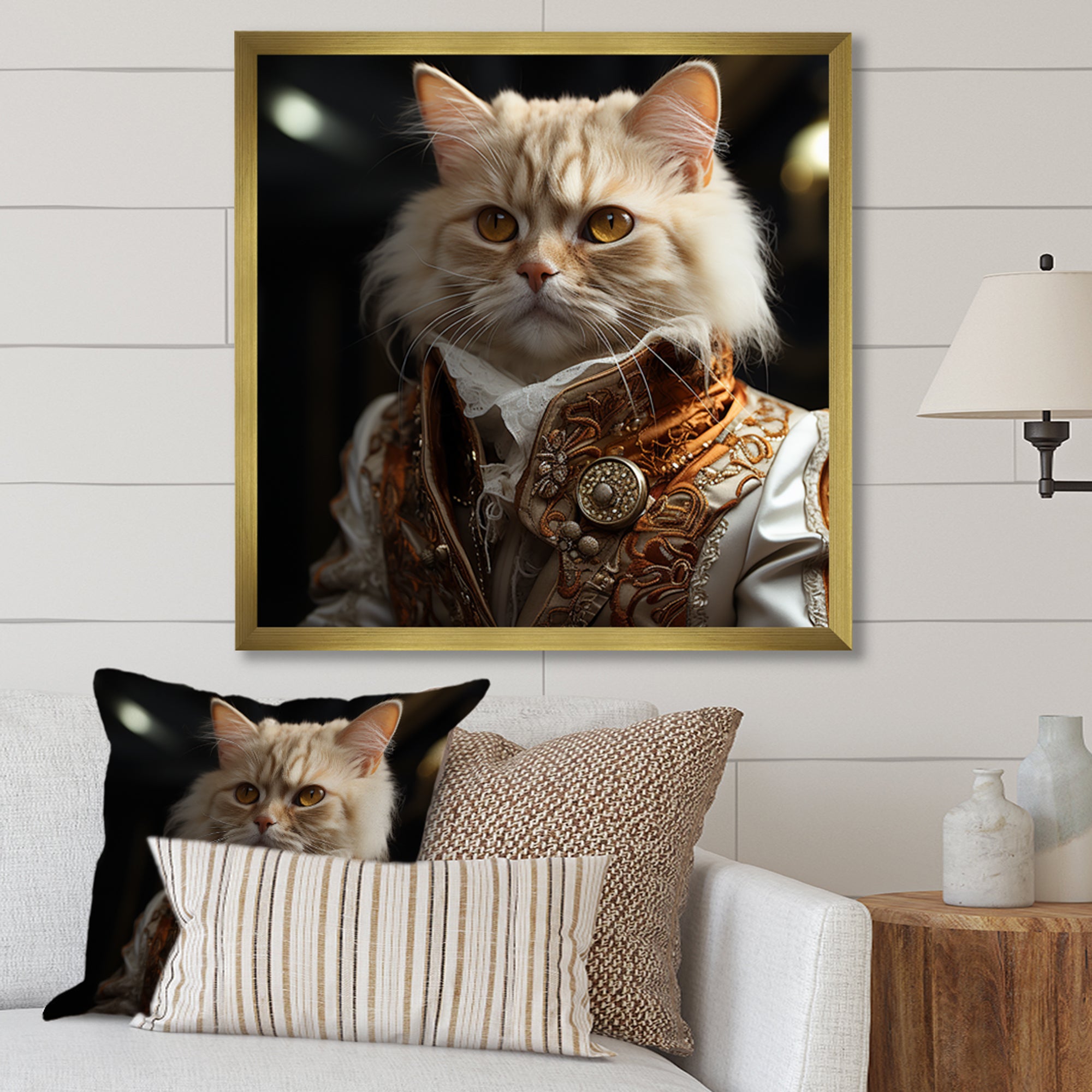 Elegance Cat Dressed In Suit - Beige Cat Wall Art