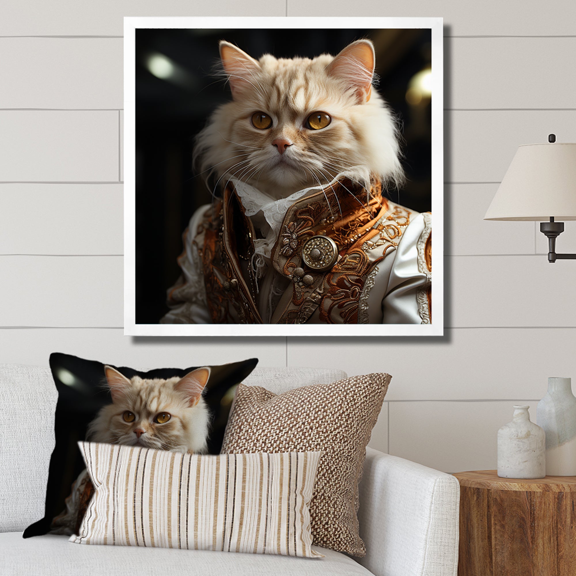 Elegance Cat Dressed In Suit - Beige Cat Wall Art