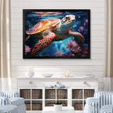 Oceanic Turtle Elegance - Coral Turtle Wall Art