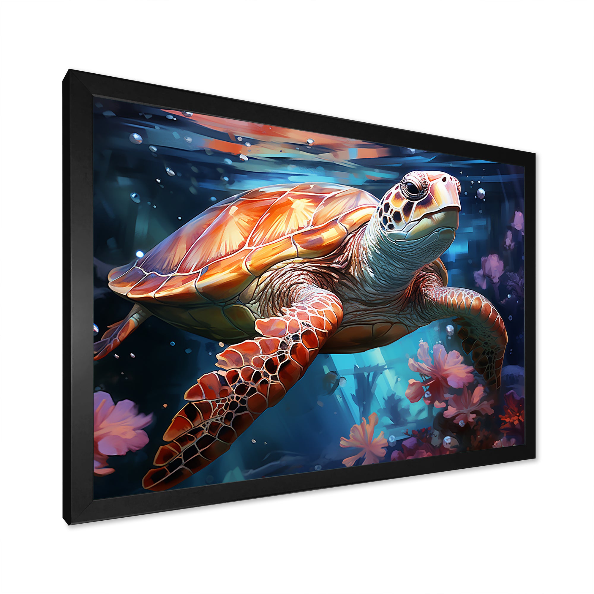 Oceanic Turtle Elegance - Coral Turtle Wall Art