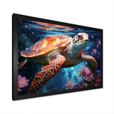 Oceanic Turtle Elegance - Coral Turtle Wall Art