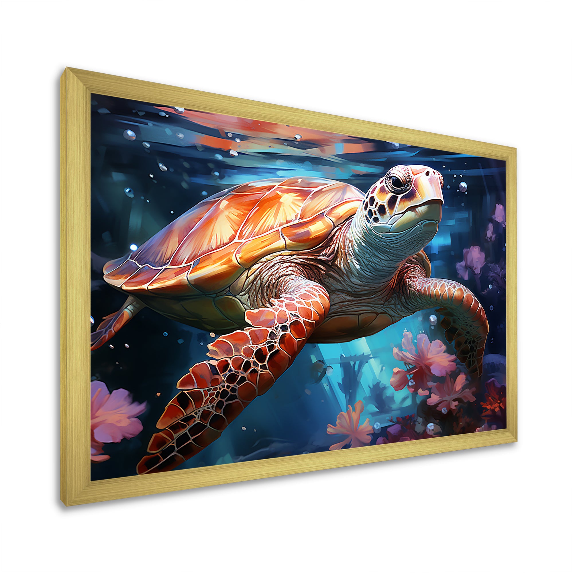 Oceanic Turtle Elegance - Coral Turtle Wall Art
