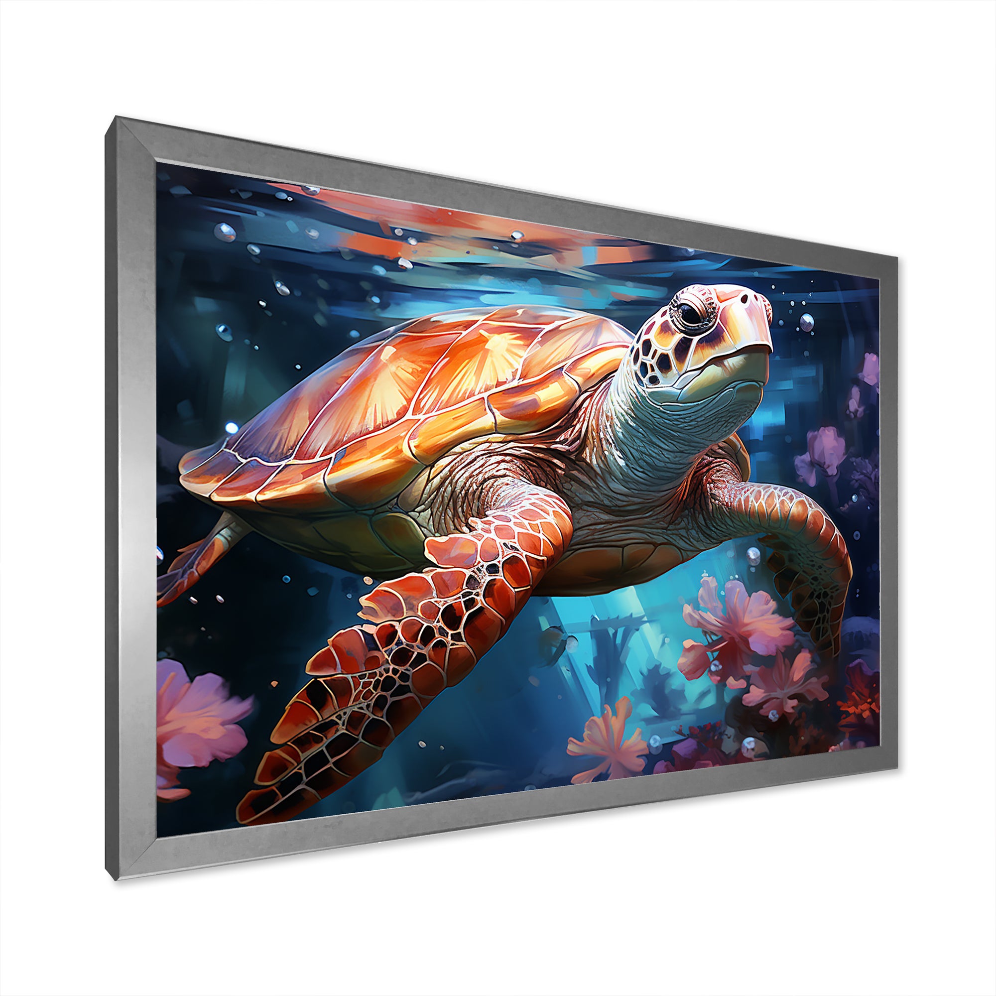 Oceanic Turtle Elegance - Coral Turtle Wall Art