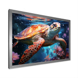 Oceanic Turtle Elegance - Coral Turtle Wall Art