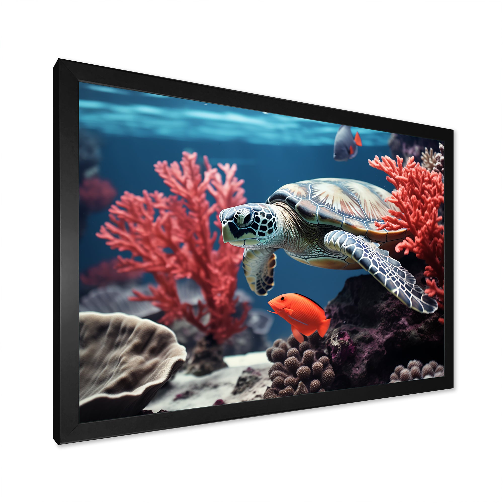 Monochrome Coral And Grey Turtle Paddle - Turtle Canvas Wall Art