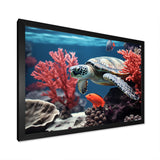 Monochrome Coral And Grey Turtle Paddle - Turtle Canvas Wall Art