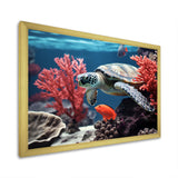 Monochrome Coral And Grey Turtle Paddle - Turtle Canvas Wall Art