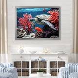 Monochrome Coral And Grey Turtle Paddle - Turtle Canvas Wall Art