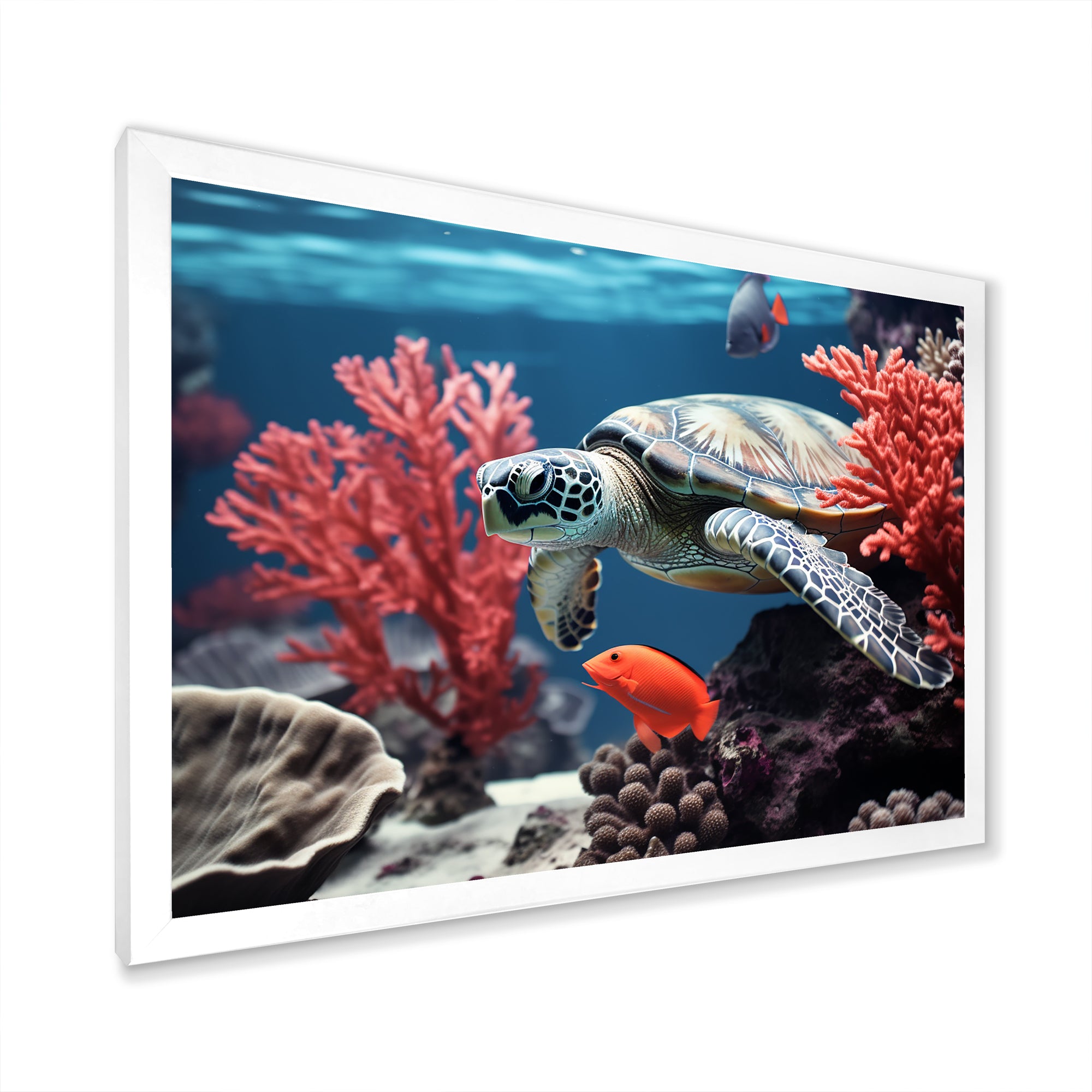 Monochrome Coral And Grey Turtle Paddle - Turtle Canvas Wall Art