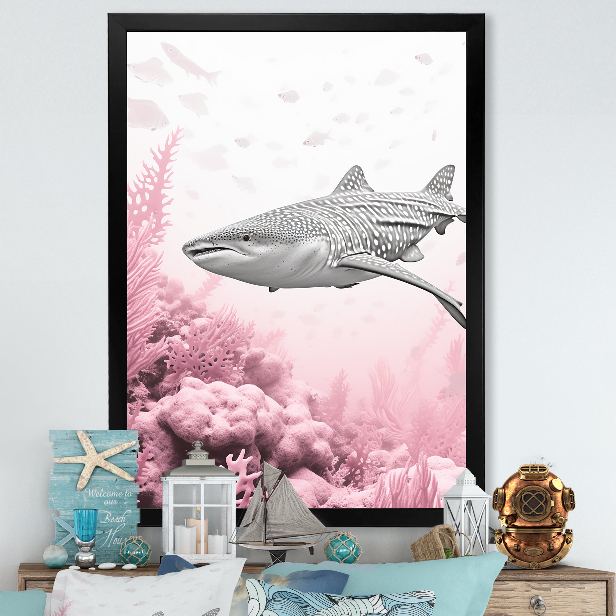 Pink And Grey Shark Dance - Shark Wall Decor