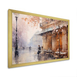 Peach Impressionist Cafe In Paris - Cityscapes Canvas Wall Art
