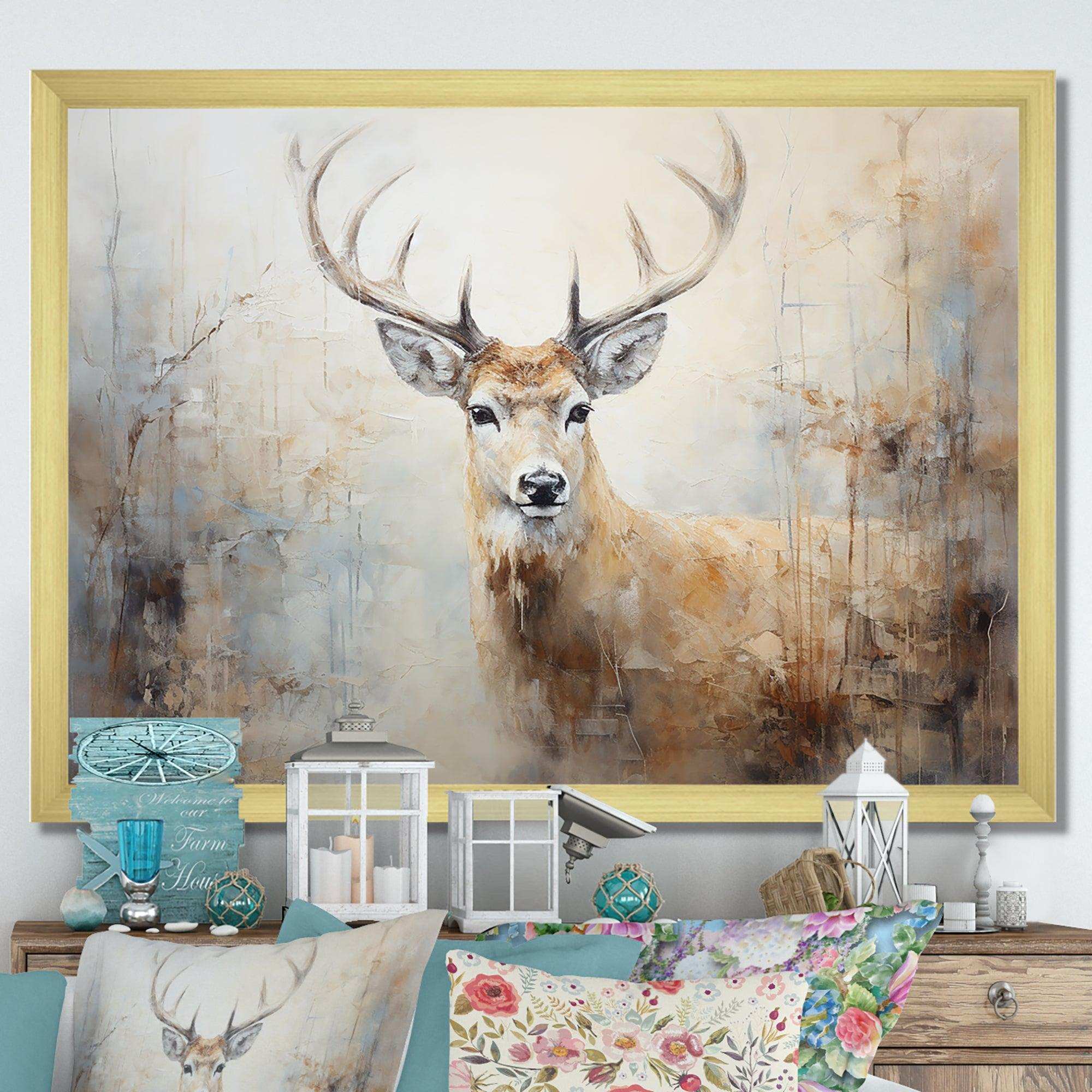 Minimalism Beige Deer Portrait IV - Animals Canvas Wall Art